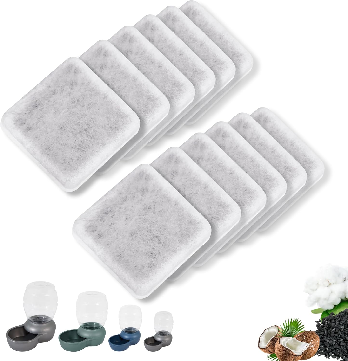 Pet Water Fountain Charcoal Replacement Filters Compatible with Petmate Replendish Mason Gravity Waterers, Automatic Cat Dog Water Bowl Dispenser Filters Replacement 12 Pack