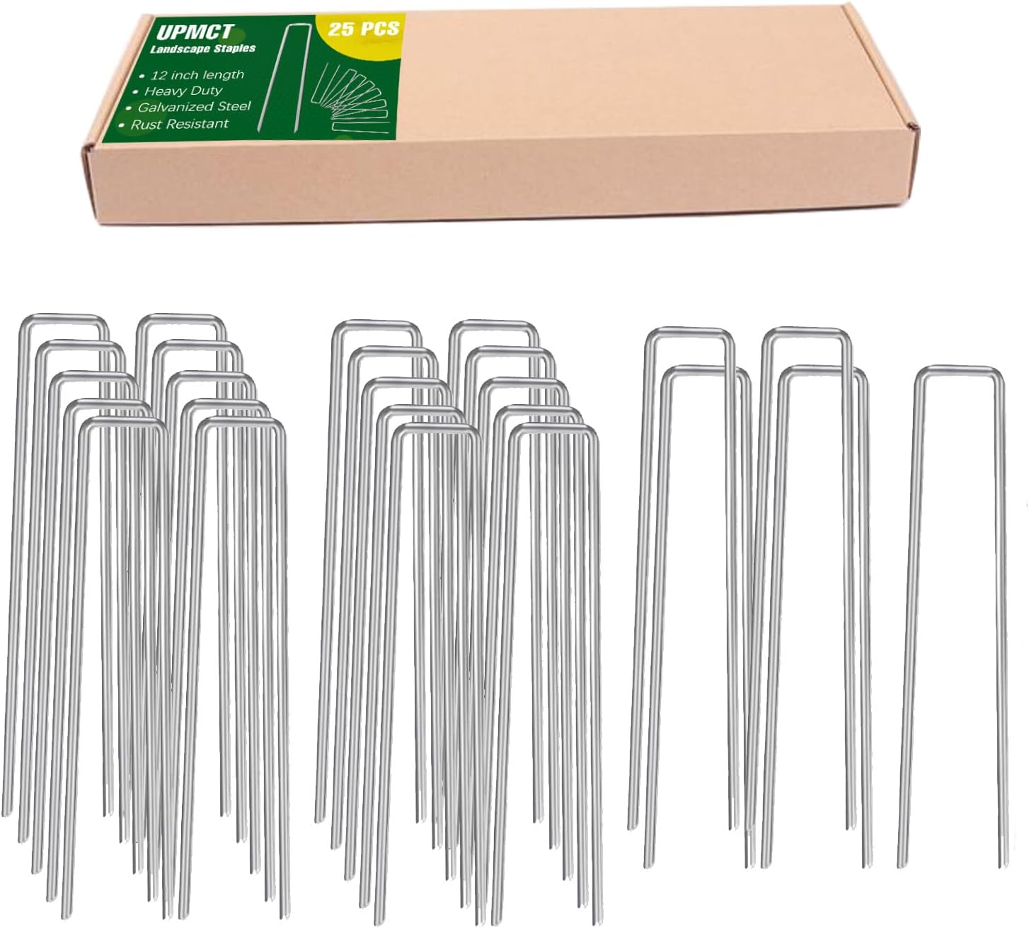 12 Inch Galvanized Garden Landscape Staples Stakes, 25 50 100 PCS Anti-Rust Garden Staples Tent Ground Stakes U-Shaped Landscape Pins for Secure Lawn Fabric, Decoration 25, 12 Inch