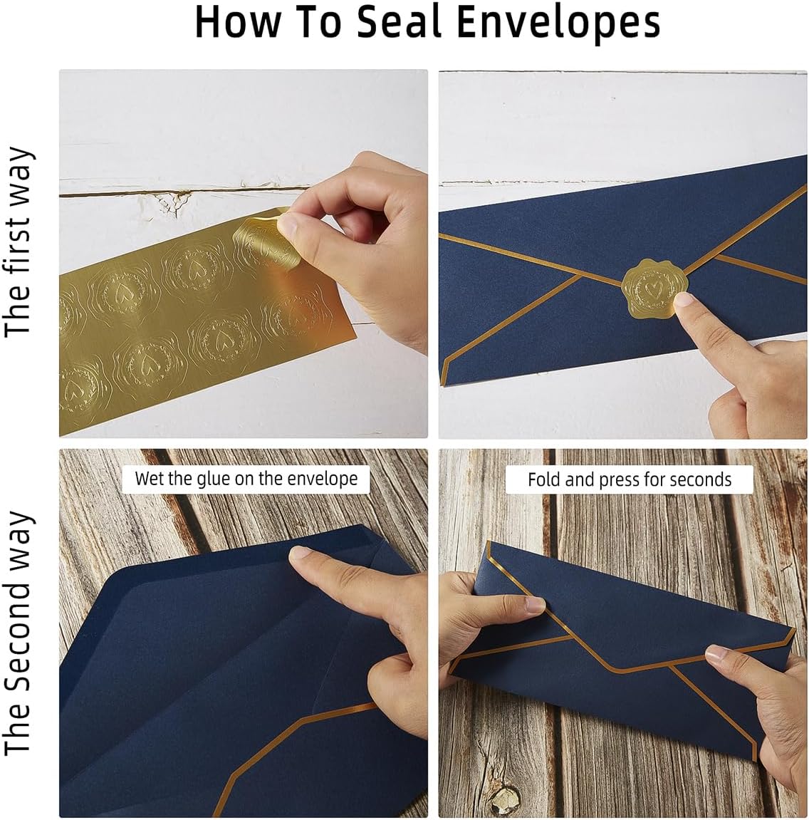 100 Pack #10 Business Envelopes with Gold Border, Self Seal Standard Envelopes with Gold Stickers for Office, Checks, Letter Mailing, Invoices, 4 1/8 x 9 1/2 Inches Navy Blue