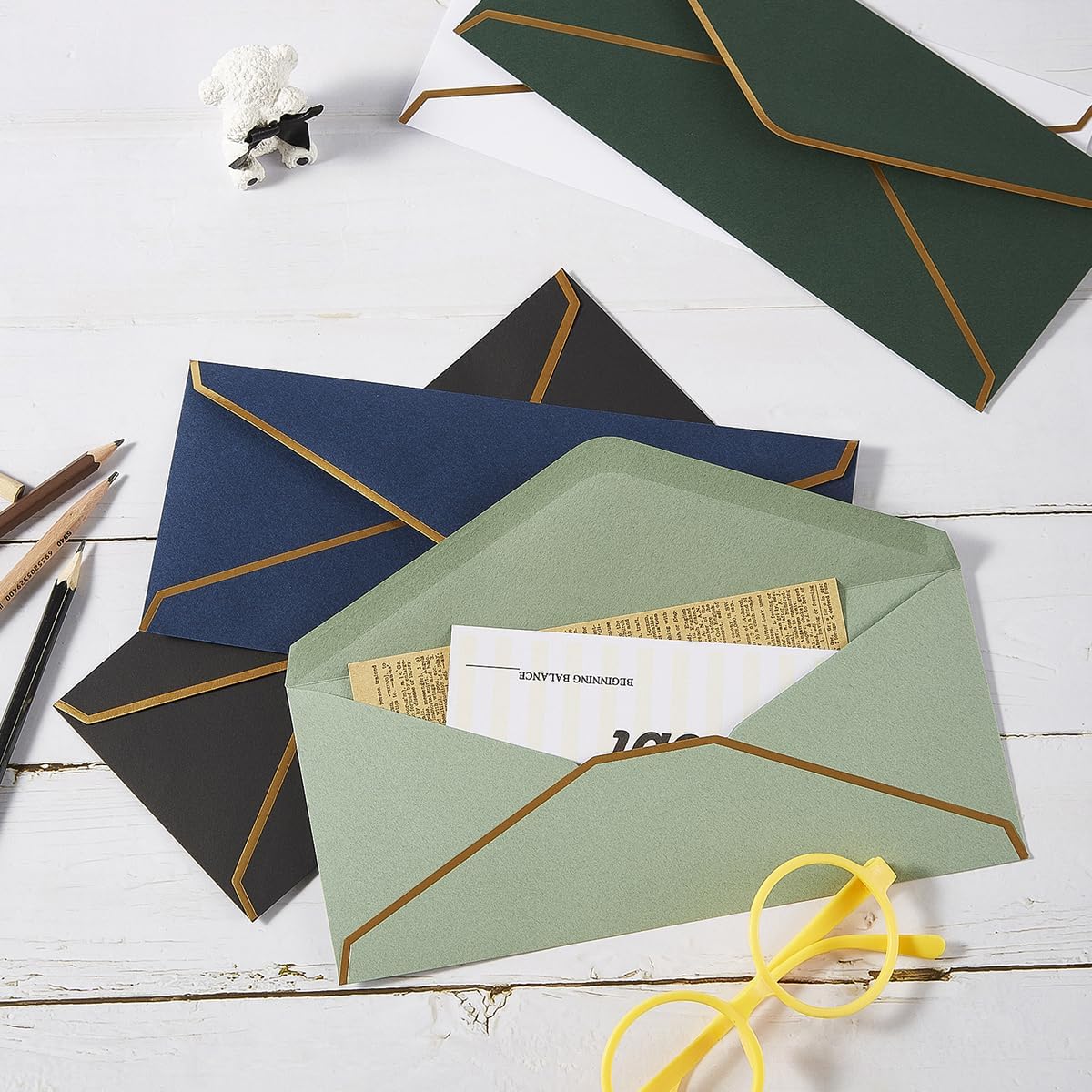 100 Pack #10 Business Envelopes with Gold Border, Self Seal Standard Envelopes with Gold Stickers for Office, Checks, Letter Mailing, Invoices, 4 1/8 x 9 1/2 Inches Navy Blue