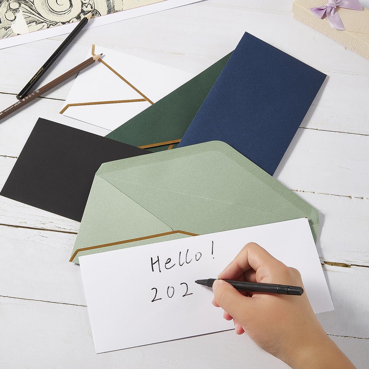 100 Pack #10 Business Envelopes with Gold Border, Self Seal Standard Envelopes with Gold Stickers for Office, Checks, Letter Mailing, Invoices, 4 1/8 x 9 1/2 Inches Navy Blue