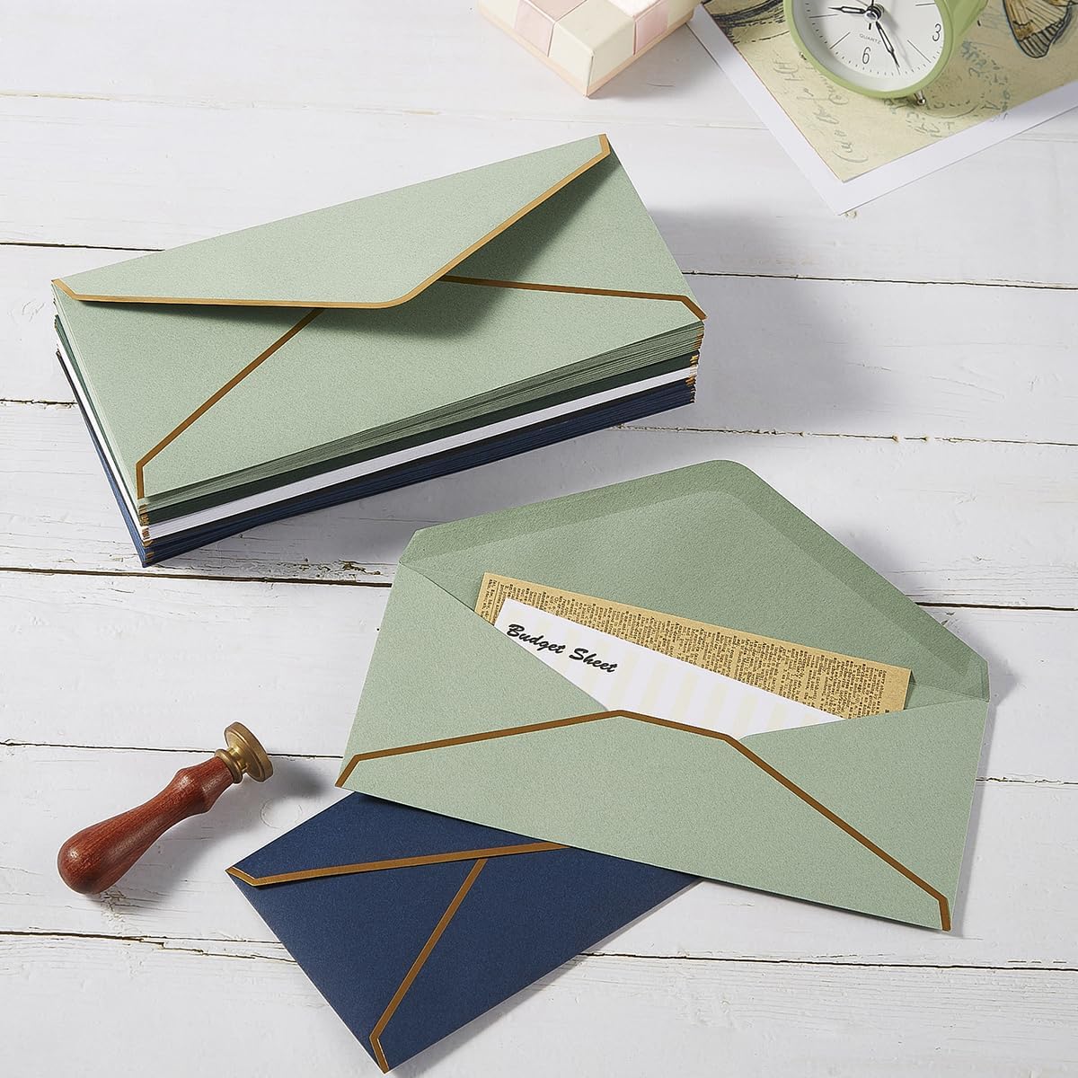 100 Pack #10 Business Envelopes with Gold Border, Self Seal Standard Envelopes with Gold Stickers for Office, Checks, Letter Mailing, Invoices, 4 1/8 x 9 1/2 Inches Navy Blue