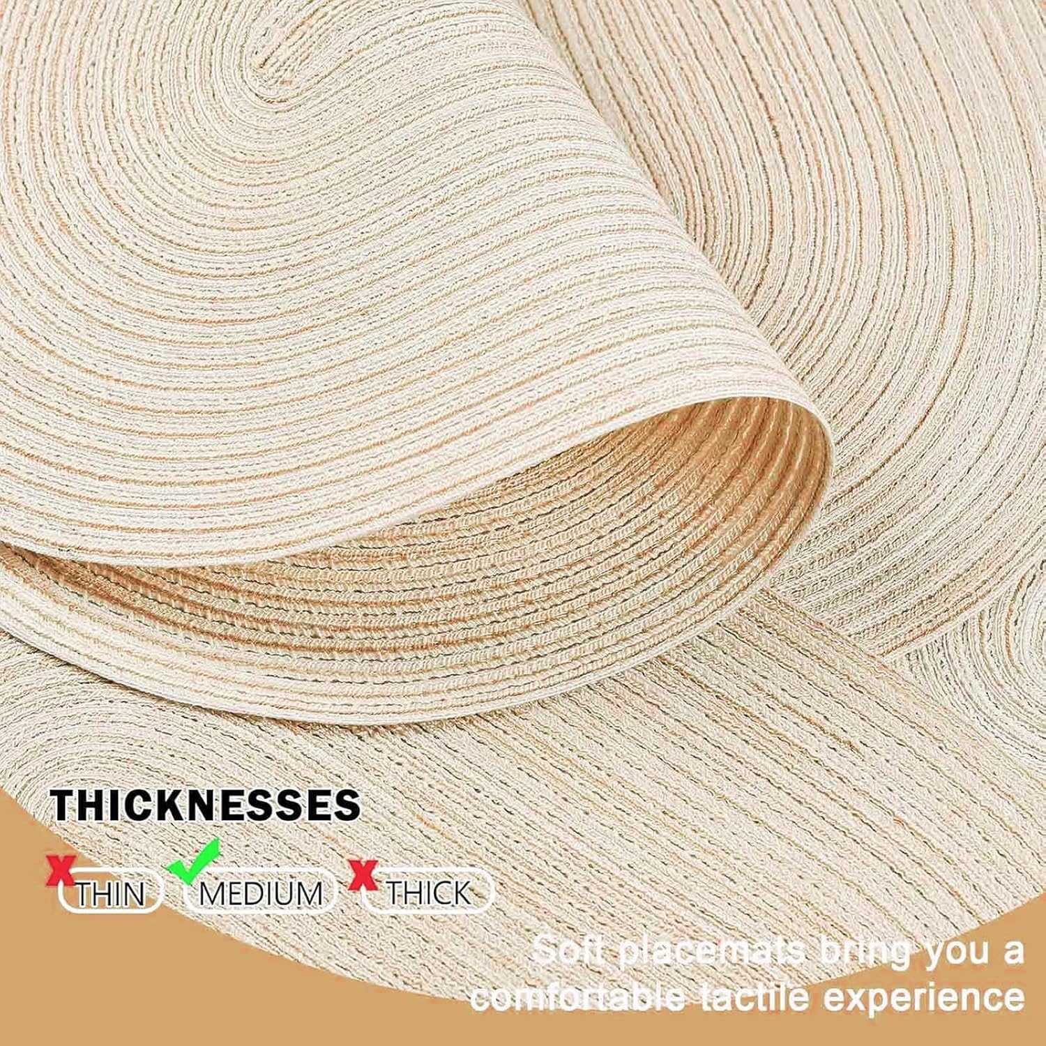 Oval Braided Placemats Set of 6 Woven 12x17.5 Inch Non Slip Washable Heat Resistant Place Mats Round Tablemats for Dining Kitchen Party Daily Table Decor Dinner Mats Beige, 6