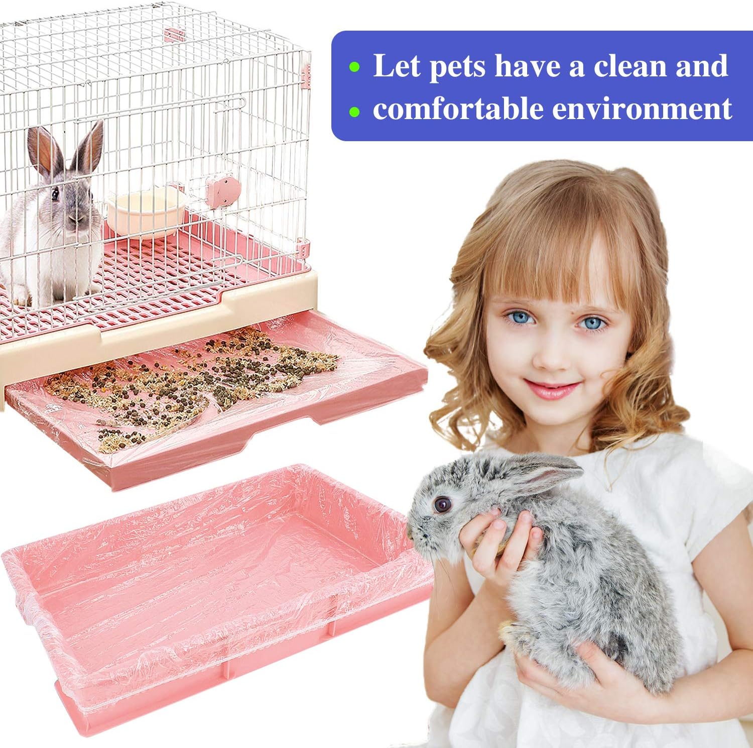 50 pcs Disposable Cage Liners, Clear Plastic Rabbit Cage Liner Bag, Universal Toilet Film for Bunny, Hamster, Totoro, Hedgehog, Guinea Pig and Small Animals.