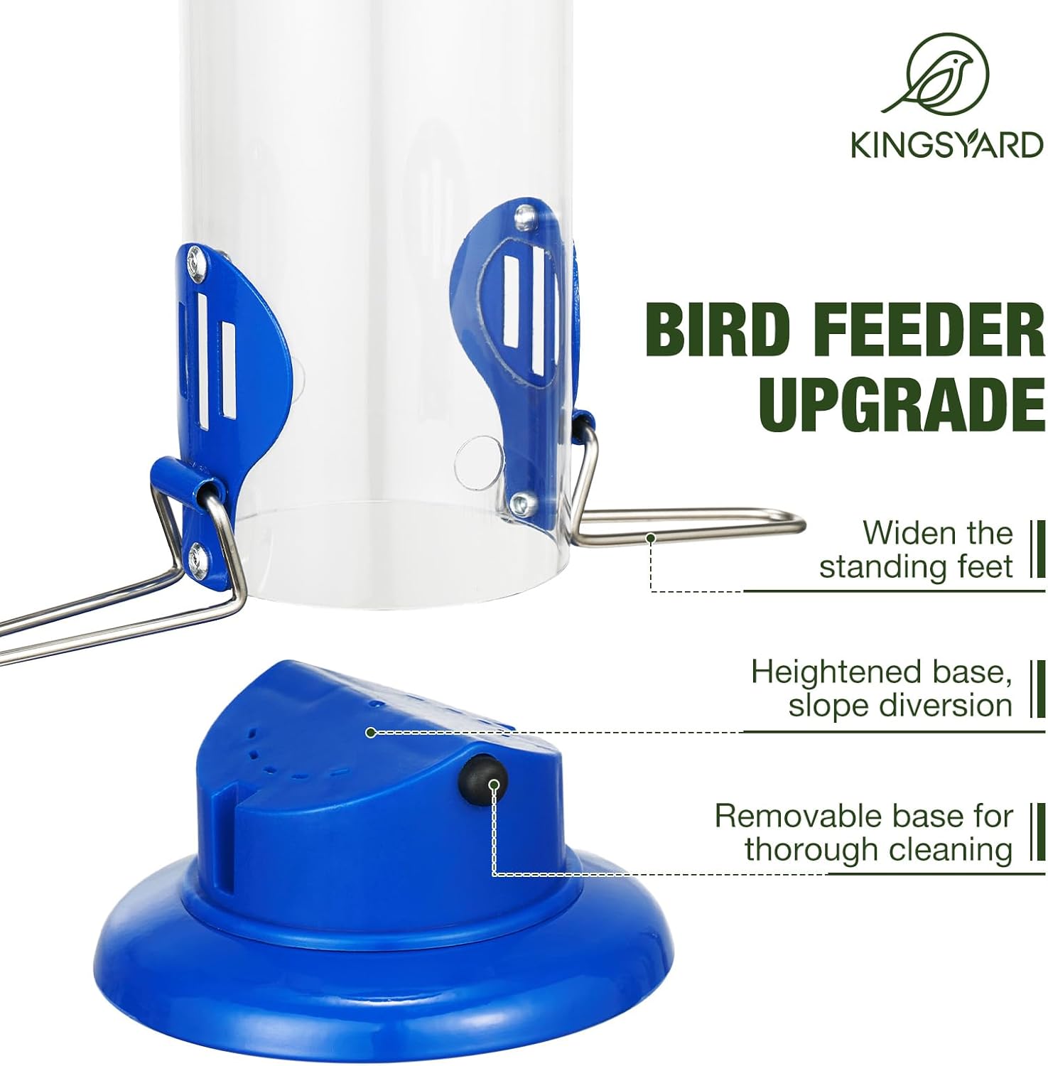 Upgraded Bluebird Feeder for Outdoors Hanging, Metal Mealworm Tube Bird Feeder with Widen Perch for Wild Birds, Squirrel Chew Proof, Easy to Refill & Clean Blue