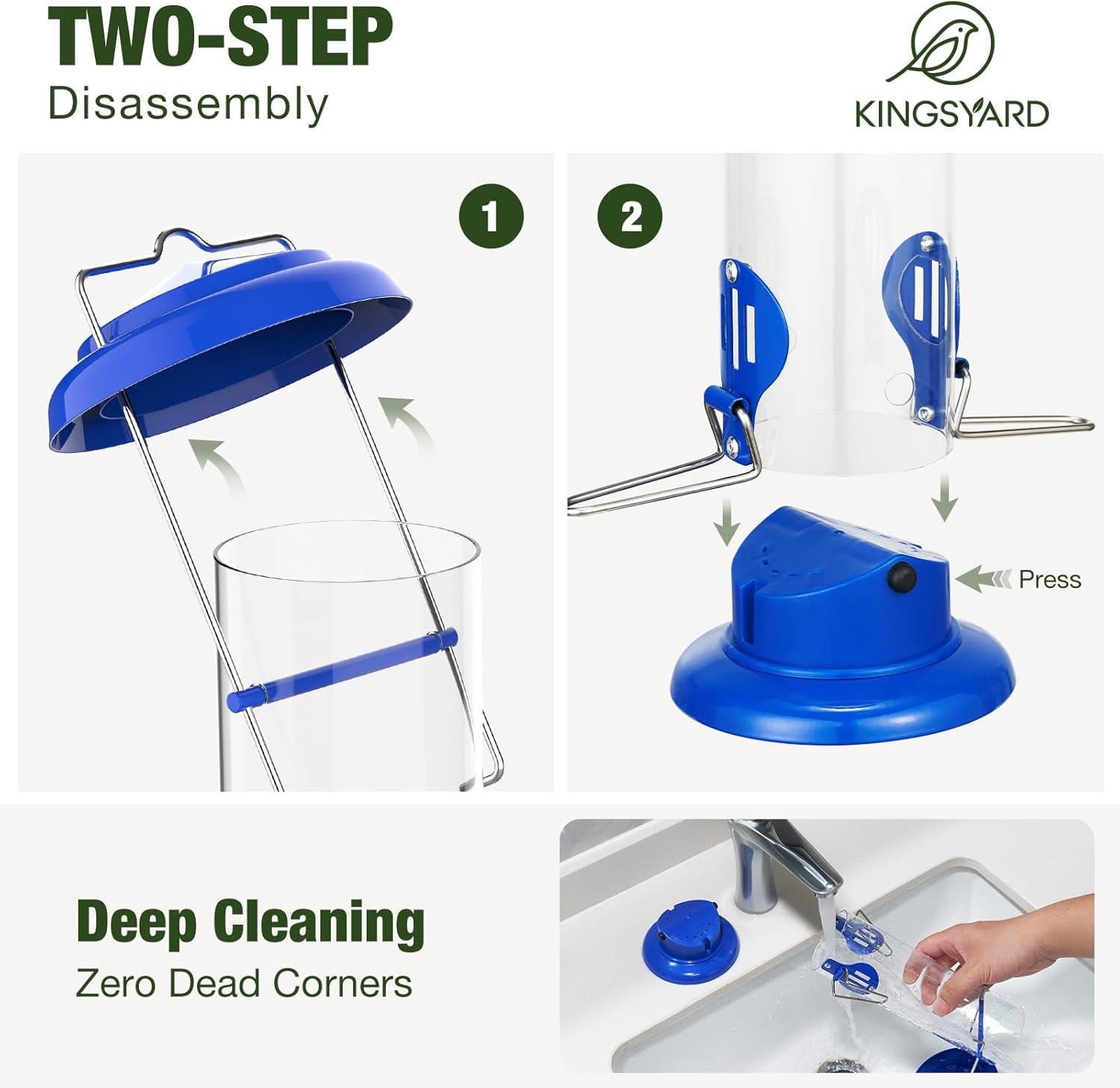 Upgraded Bluebird Feeder for Outdoors Hanging, Metal Mealworm Tube Bird Feeder with Widen Perch for Wild Birds, Squirrel Chew Proof, Easy to Refill & Clean Blue