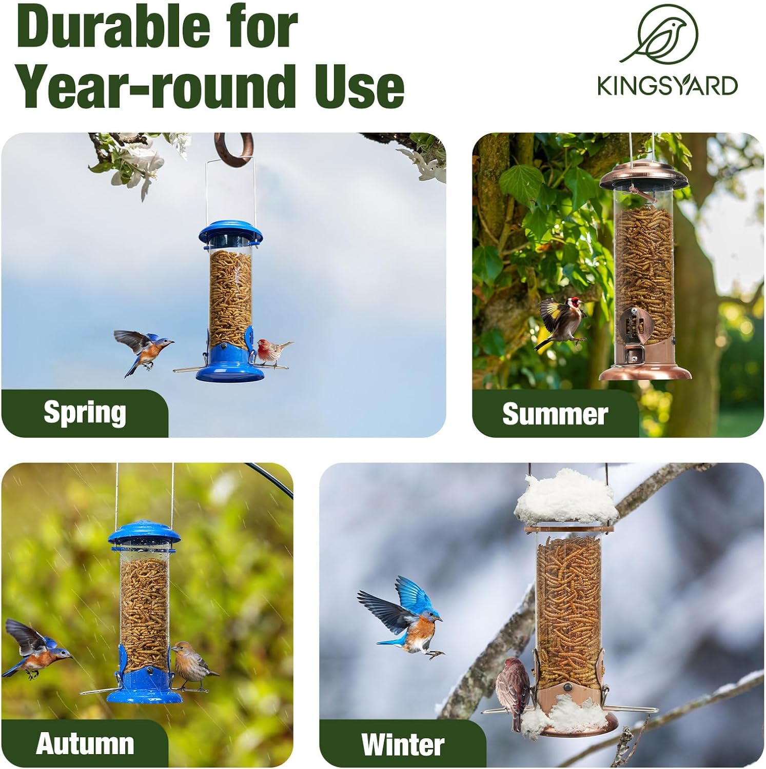 Upgraded Bluebird Feeder for Outdoors Hanging, Metal Mealworm Tube Bird Feeder with Widen Perch for Wild Birds, Squirrel Chew Proof, Easy to Refill & Clean Blue