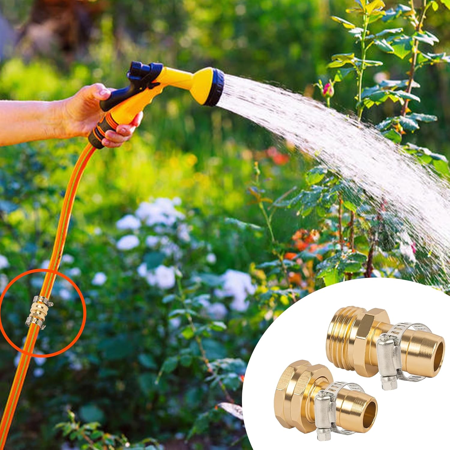 Garden Hose Repair Connector with Clamps, Fit for 3/4" or 5/8" Aluminum Garden Hose Fitting, Male and Female Hose Fittings, 4 Sets