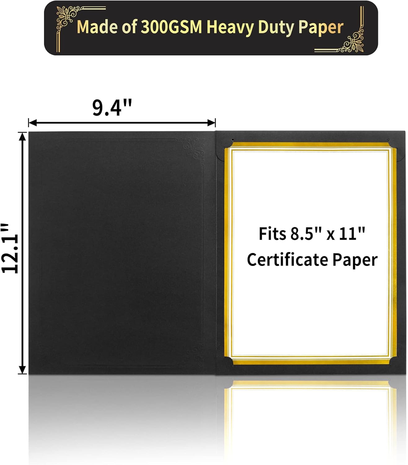50 Packs Black Certificate Holders - Diploma Holders, Certificate Covers with Gold Foil Border, for Letter Size 8.5 x 11 Award Certificate Paper and Documents