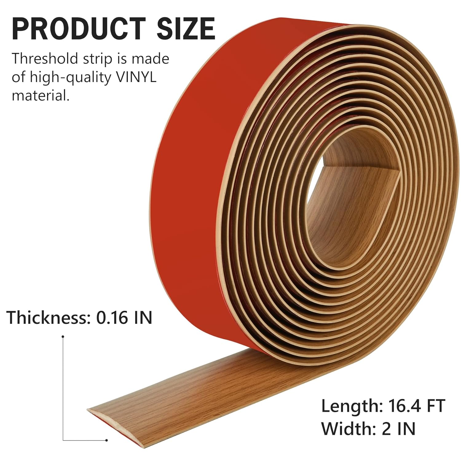 16.4Ft Floor Transition Strip Self Adhesive Vinyl Cover Floor Strip Flat Divider Transition Strip Wood Grain Design for Laminate Floor Gaps and Doorway Transitions 16.4Ft x 2 Inch, Light Brown