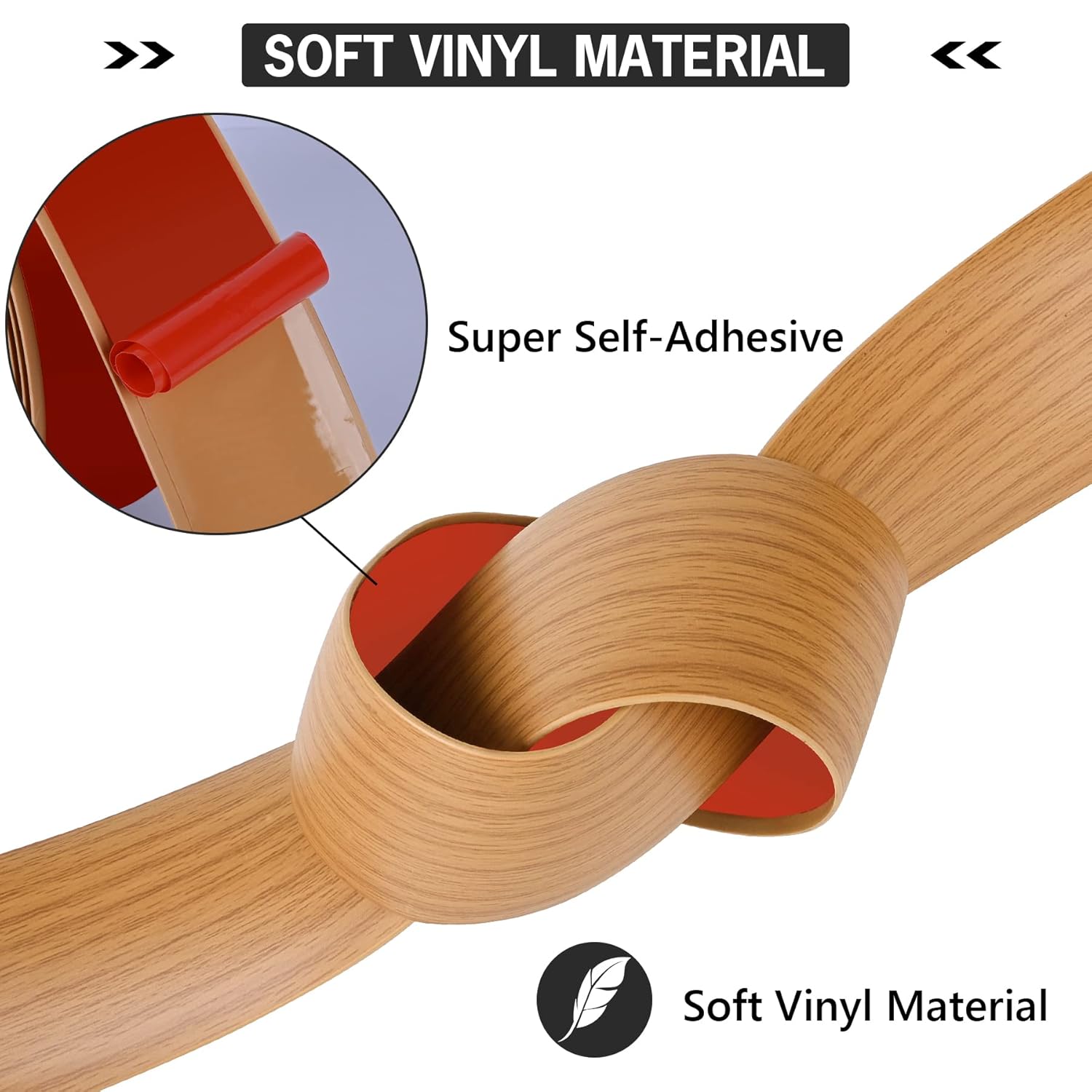 16.4Ft Floor Transition Strip Self Adhesive Vinyl Cover Floor Strip Flat Divider Transition Strip Wood Grain Design for Laminate Floor Gaps and Doorway Transitions 16.4Ft x 2 Inch, Light Brown