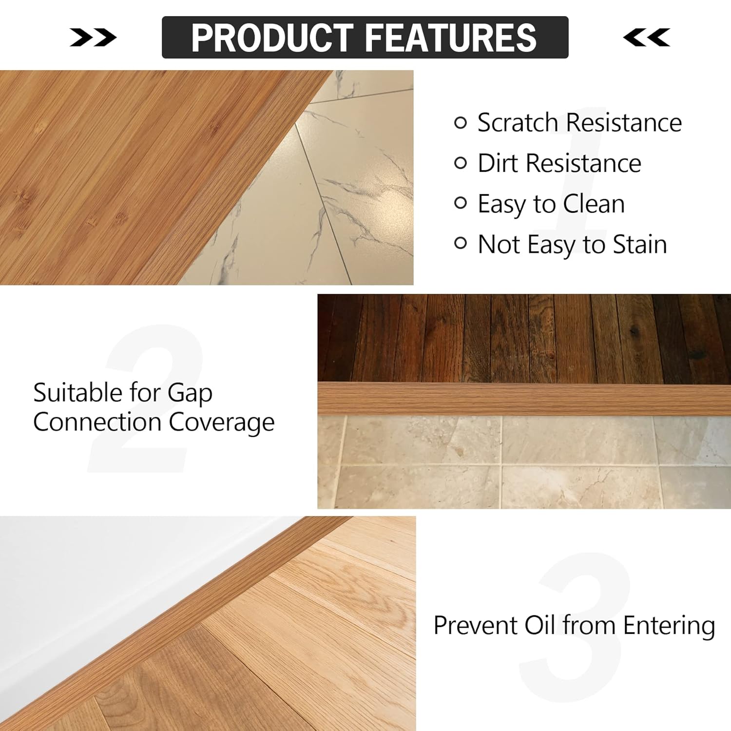 16.4Ft Floor Transition Strip Self Adhesive Vinyl Cover Floor Strip Flat Divider Transition Strip Wood Grain Design for Laminate Floor Gaps and Doorway Transitions 16.4Ft x 2 Inch, Light Brown