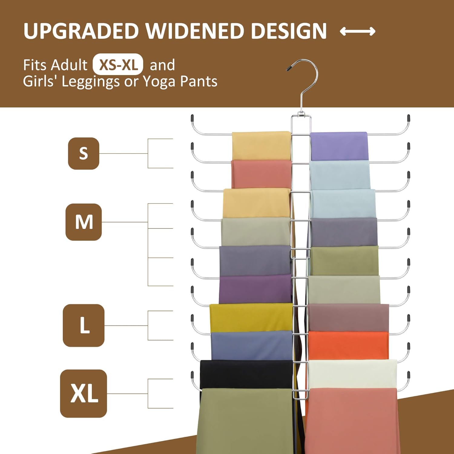 Legging Organizer for Closet, 2 Pack Rotatable Yoga Pants Hanger for Women's XS-XL and Girls' Leggings, Holds Up to 40 Pairs, Space-Saving Closet Organizers and Storage, Silver