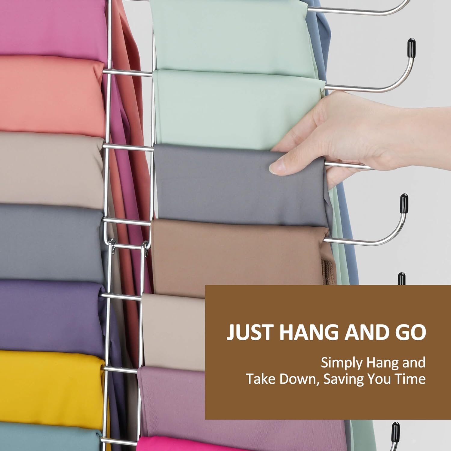Legging Organizer for Closet, 2 Pack Rotatable Yoga Pants Hanger for Women's XS-XL and Girls' Leggings, Holds Up to 40 Pairs, Space-Saving Closet Organizers and Storage, Silver