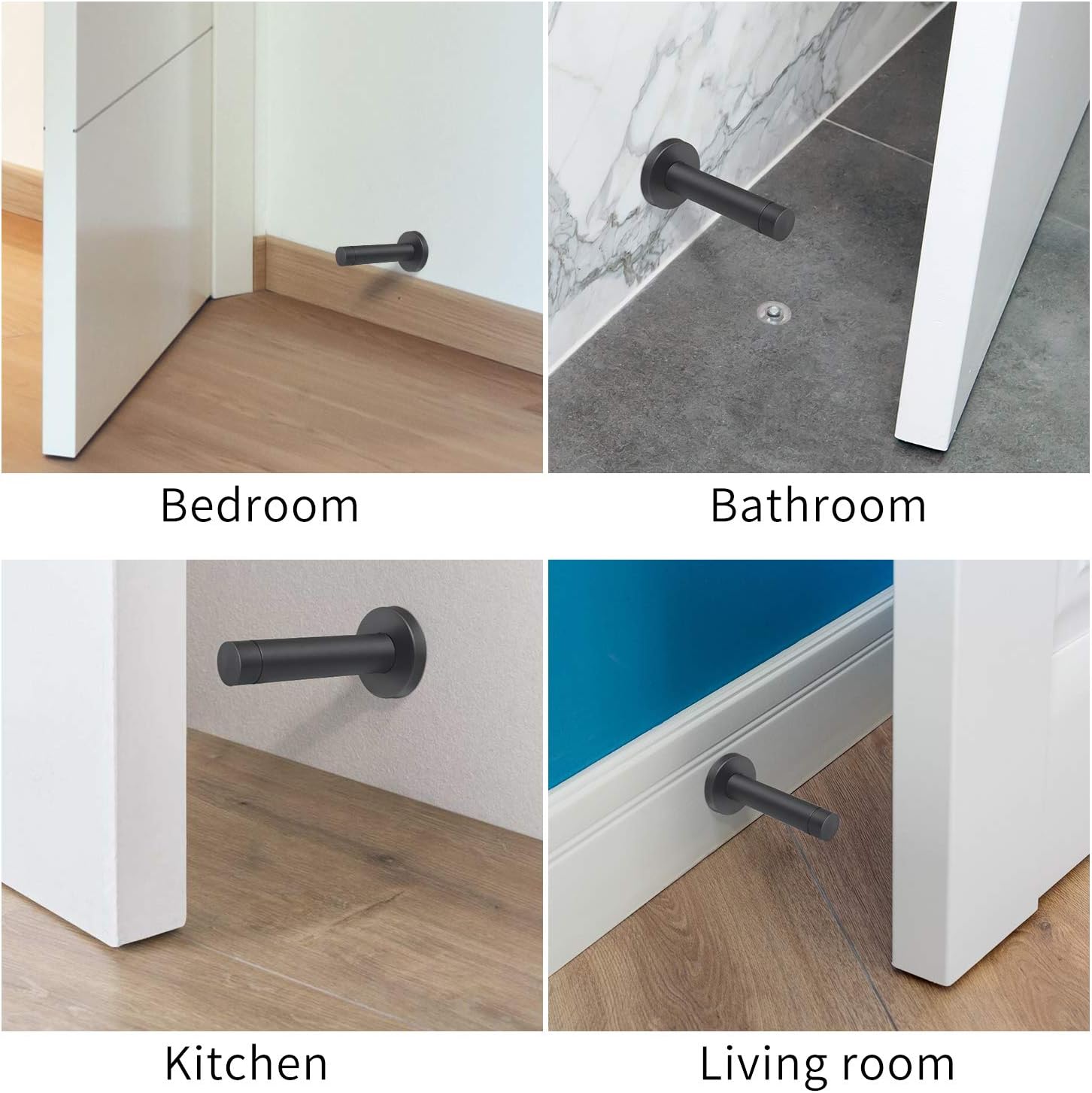 DOKU 10Pcs Door Stop, 3.5 Inch Heavy Duty 304 Stainless Steel Door Stopper with Rubber Tips Bumper, Wall Mounted Door Holder Protection Sound Dampening, Matte Black