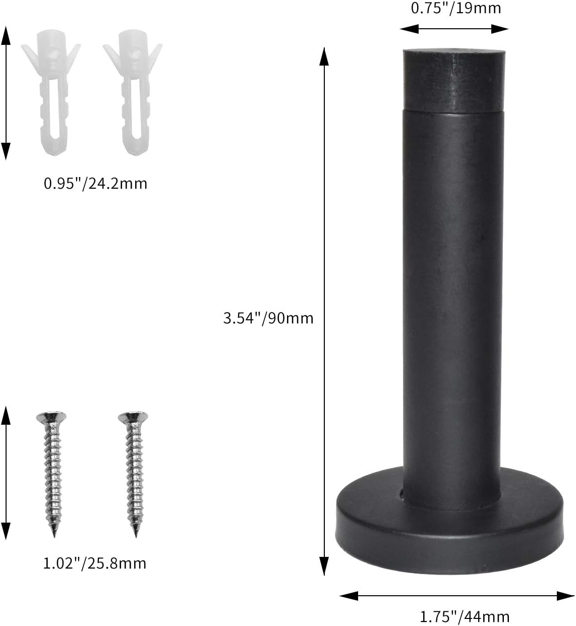 DOKU 10Pcs Door Stop, 3.5 Inch Heavy Duty 304 Stainless Steel Door Stopper with Rubber Tips Bumper, Wall Mounted Door Holder Protection Sound Dampening, Matte Black