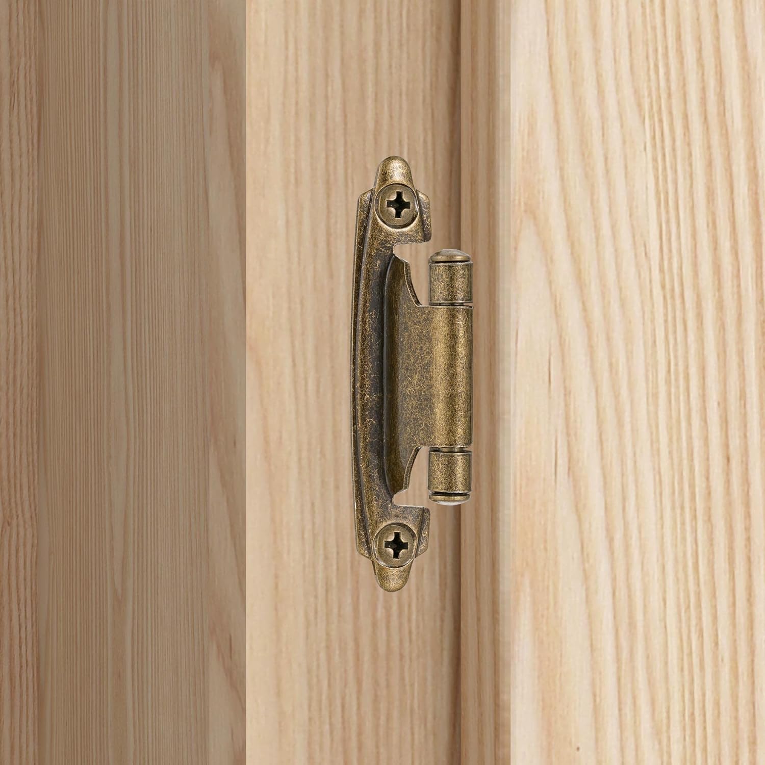 10 Pack 5 Pair Antique Brass Self Closing Cabinet Hinges for Kitchen Cabinet Door, 1/2" Overlay Variable Semi Concealed Kitchen Cabinet Hinges