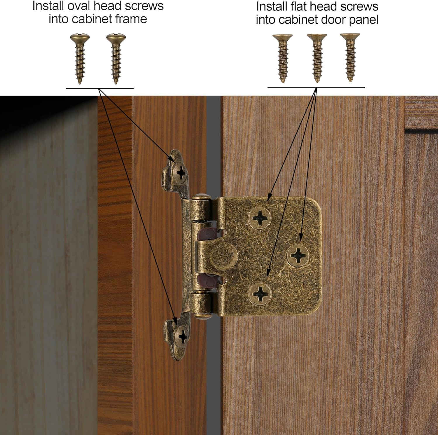 10 Pack 5 Pair Antique Brass Self Closing Cabinet Hinges for Kitchen Cabinet Door, 1/2" Overlay Variable Semi Concealed Kitchen Cabinet Hinges
