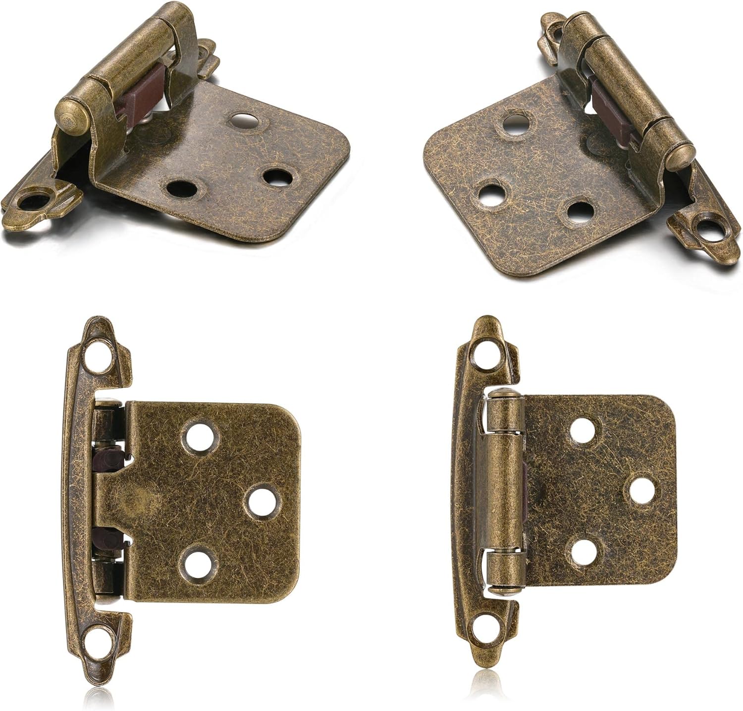 10 Pack 5 Pair Antique Brass Self Closing Cabinet Hinges for Kitchen Cabinet Door, 1/2" Overlay Variable Semi Concealed Kitchen Cabinet Hinges