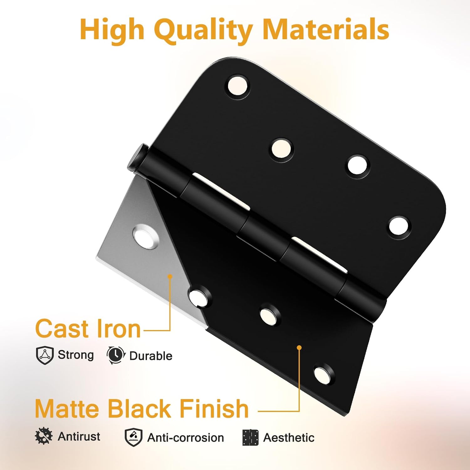 3 Pack Black Door Hinges 4 Inch, Exterior Door Hinges with Square & 5/8" Radius, Removable Pin, Perfect for Heavy-Duty Front & Back Door, Antirust & No Squeaks