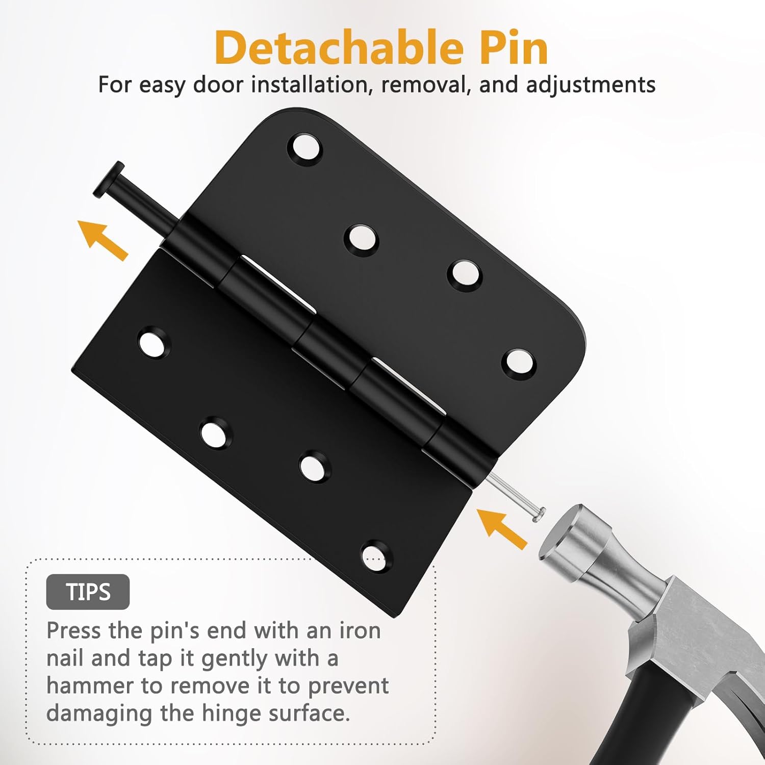 3 Pack Black Door Hinges 4 Inch, Exterior Door Hinges with Square & 5/8" Radius, Removable Pin, Perfect for Heavy-Duty Front & Back Door, Antirust & No Squeaks