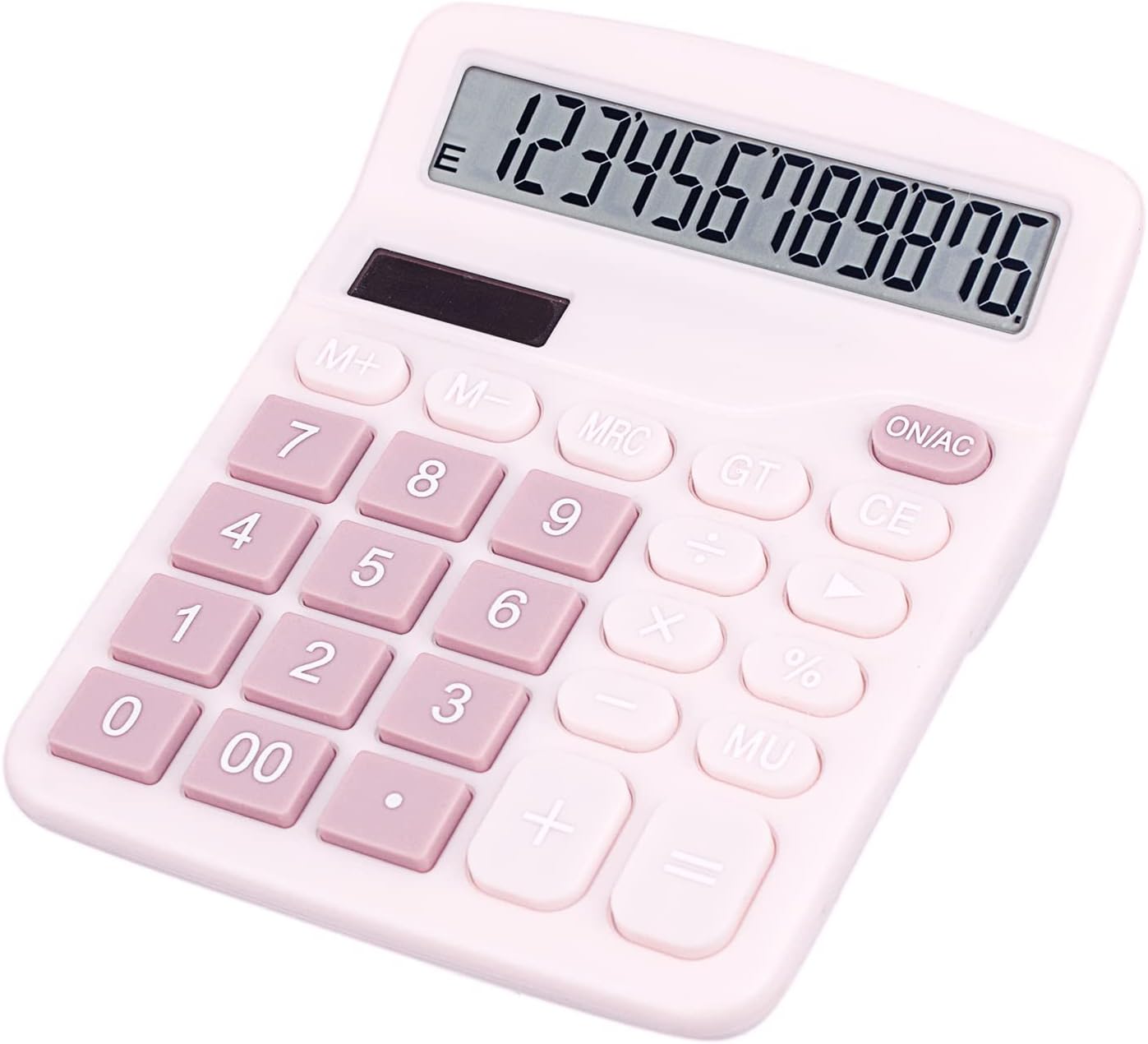Cute Pink Desktop Calculator with Big Buttons, Dual Power Source, Solar and Battery, Large Display Screen - Perfect for Office, Teachers, and Students Pink