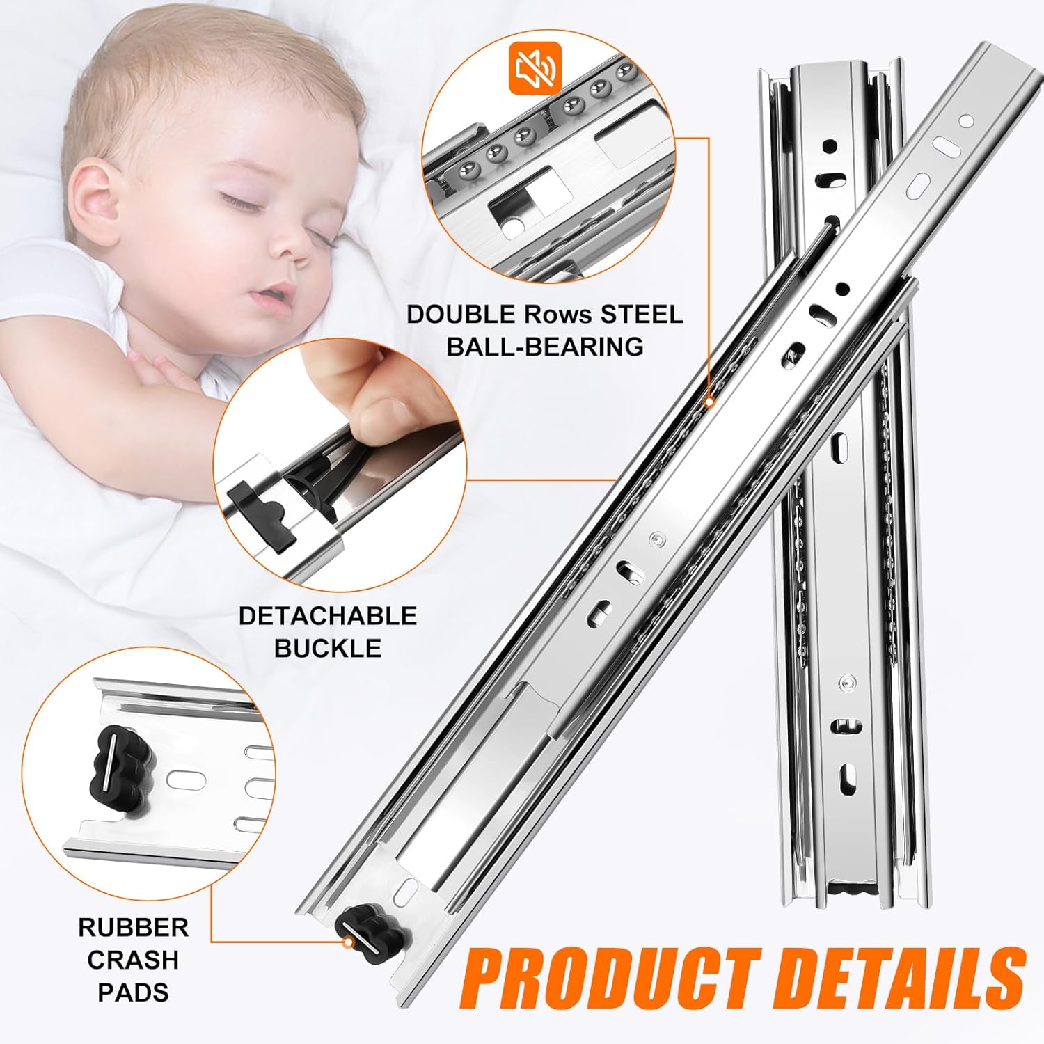 14 inch Drawer Slides 4 Pairs 8pcs 3 fold Full Extension Side Mount Cabinet Drawer Glides 14" Silver Cabinet Rails for Dresser, Cabinet, Kitchen,Trash Can, Wardrobe 100 LB Capacity