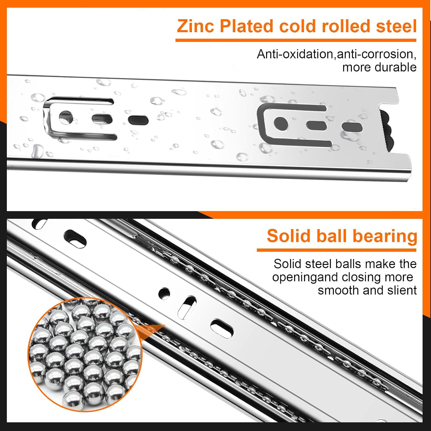 14 inch Drawer Slides 4 Pairs 8pcs 3 fold Full Extension Side Mount Cabinet Drawer Glides 14" Silver Cabinet Rails for Dresser, Cabinet, Kitchen,Trash Can, Wardrobe 100 LB Capacity