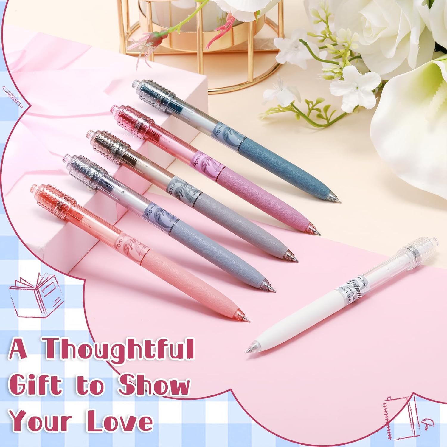6 Pcs Fidget Spinner Pens for Adults Black Ink Gel Pens with Fidget Ball Stress Relief Pen Spinning Pen for Office Supplies Journaling Cylinder,Bright