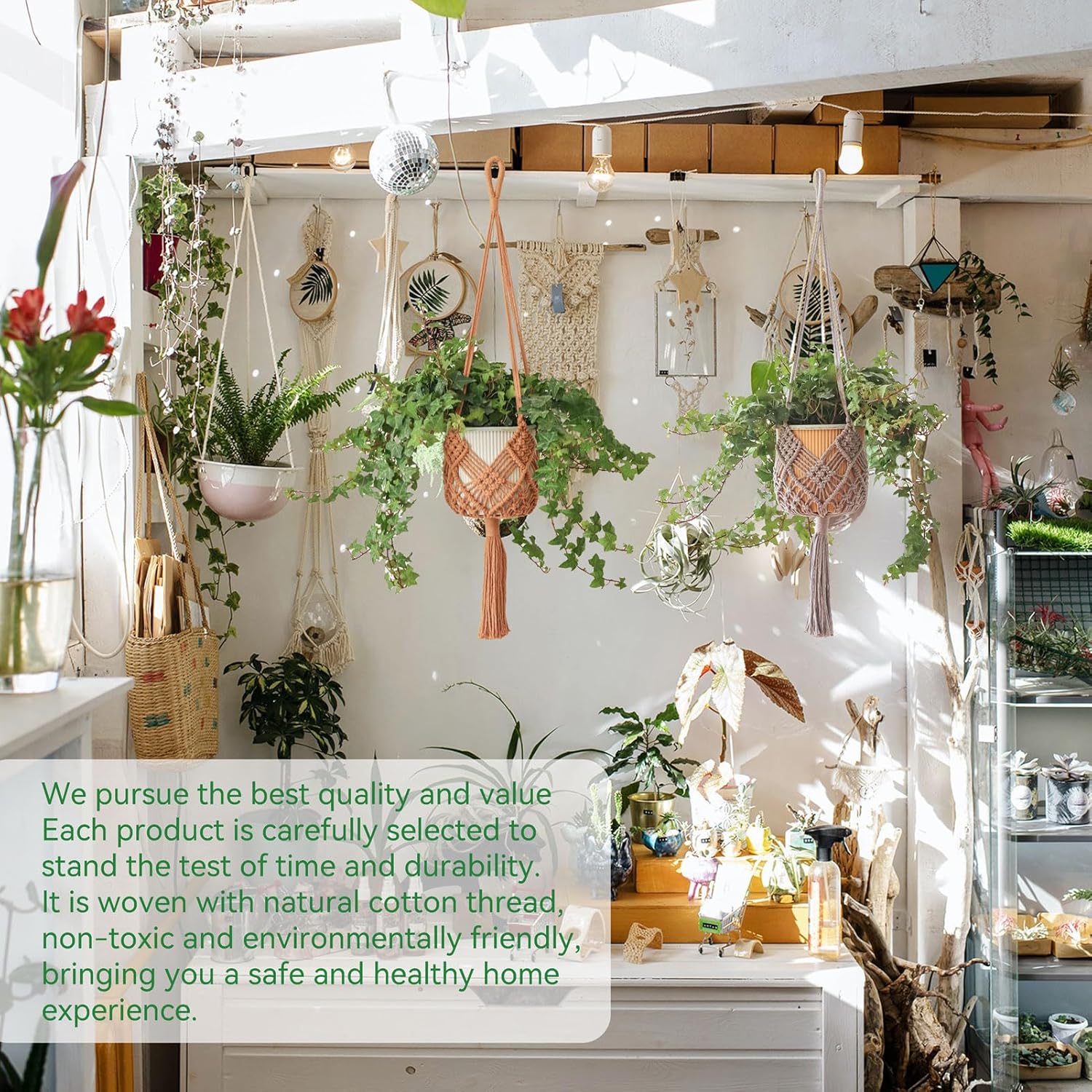 Hanging Planter with Patterns,2Packs Macrame Plant Hangers Indoor Macrame for up to 8 inch Pot Crochet Boho Plant Hanger Holder for Indoor Outdoor with 2S Shaped Stainless Steel Hooks Caramel