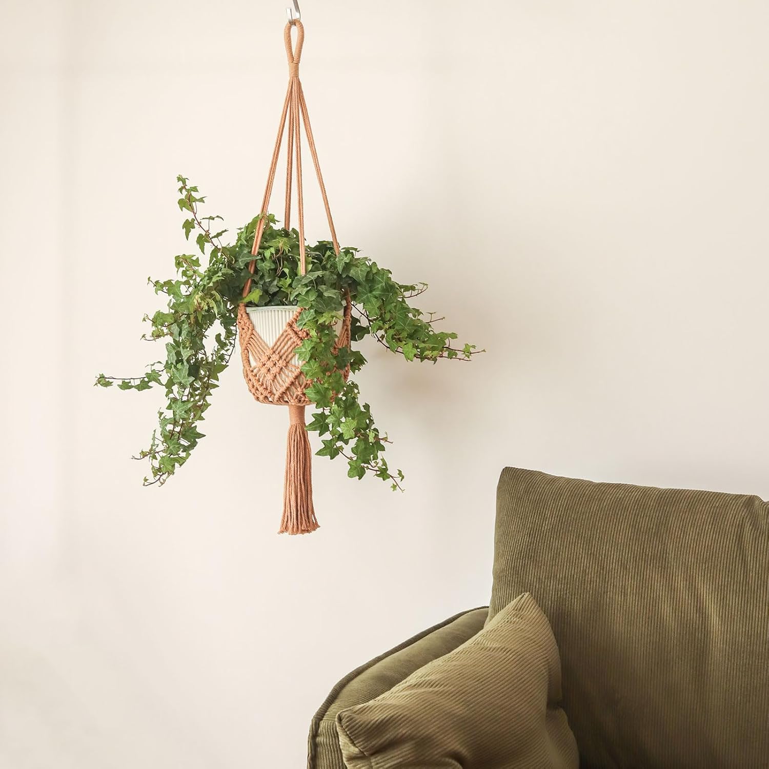 Hanging Planter with Patterns,2Packs Macrame Plant Hangers Indoor Macrame for up to 8 inch Pot Crochet Boho Plant Hanger Holder for Indoor Outdoor with 2S Shaped Stainless Steel Hooks Caramel