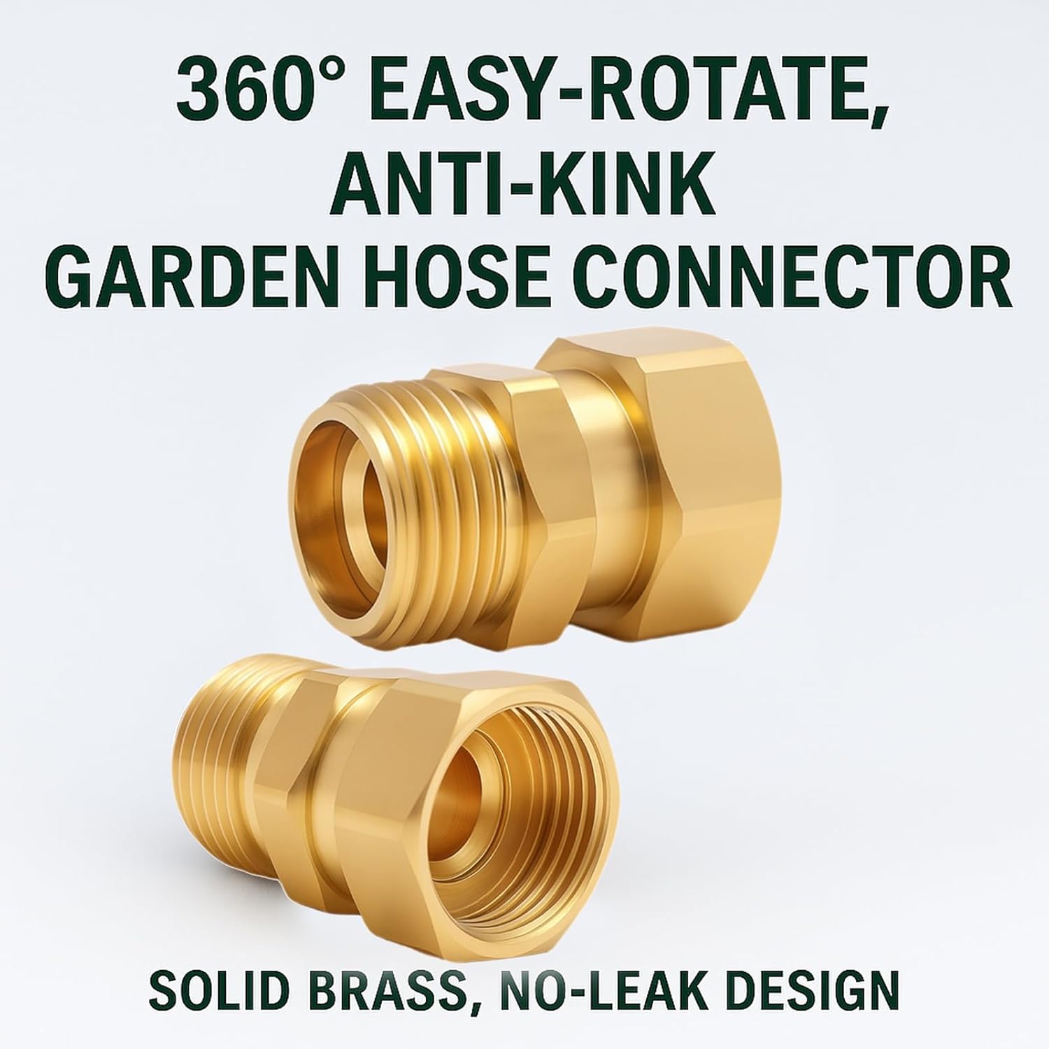 2 Pack Garden Hose Swivel Connector, 3/4" GHT Brass Swivel Hose Connector, 360° Male to Female Hose Adapter, Anti-Kink Garden Hose Fittings, No-Leak Design with Washer and PTFE Tape