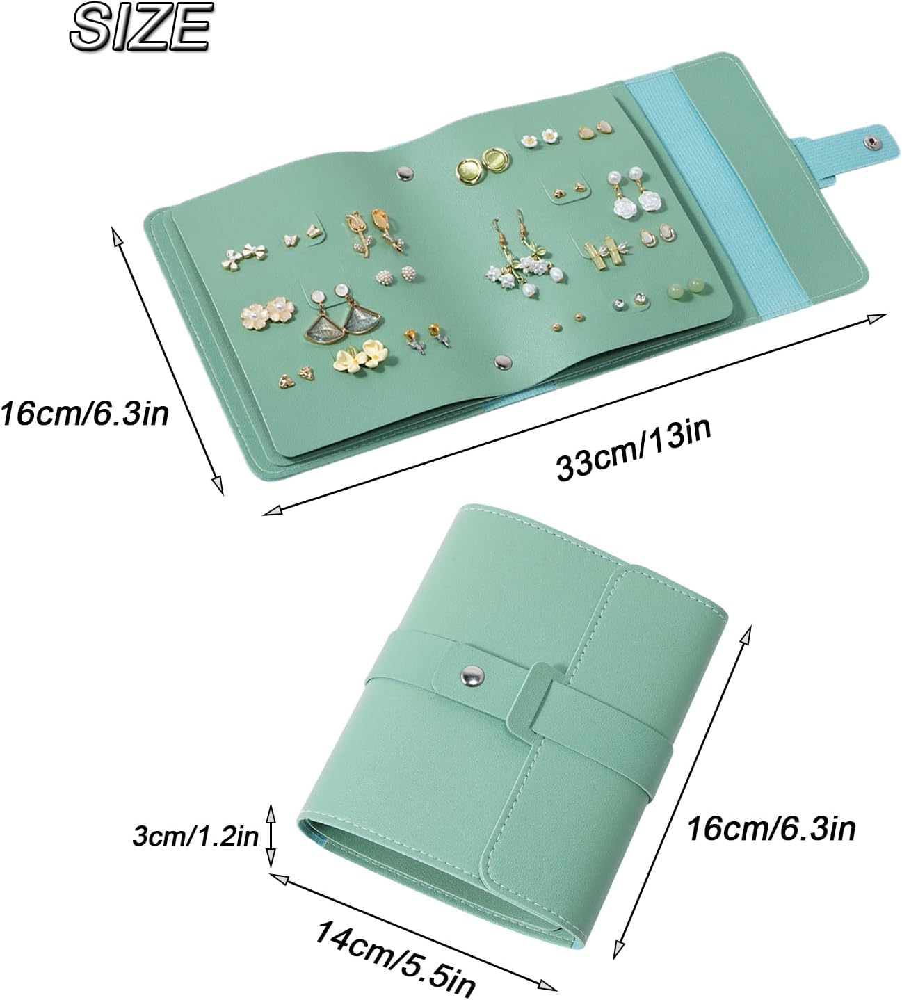 Earring Holder Organizer with Foldable Book Design Jewelry Book Organizer, Portable Pu Leather Travel Earring Case Green
