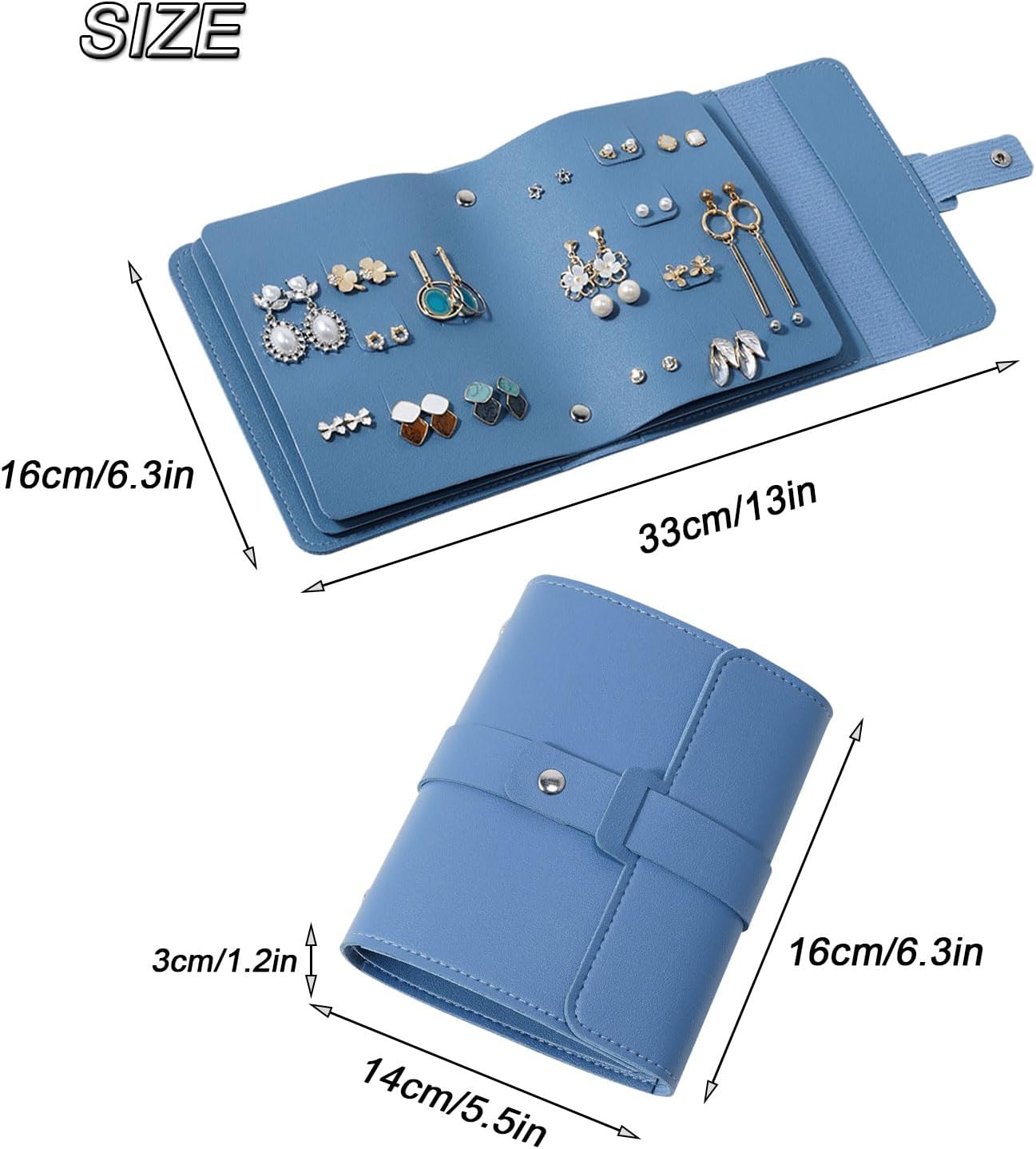 Earring Holder Organizer with Foldable Book Design Jewelry Book Organizer, Portable Pu Leather Travel Earring Case Blue
