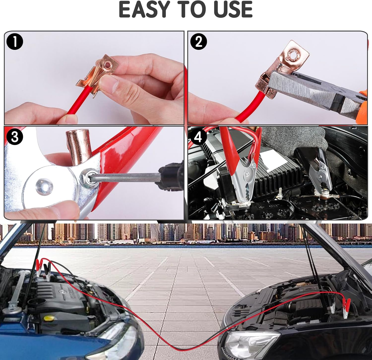 Jumper Cable Clamps Heavy Duty 4 Pcs, Battery Clamps 1100A Jumper Cable Ends 6 Inch Battery Charger Ends Alligator Clips Electrical for Replacement Under 0 AWG Wires 12V/24V by