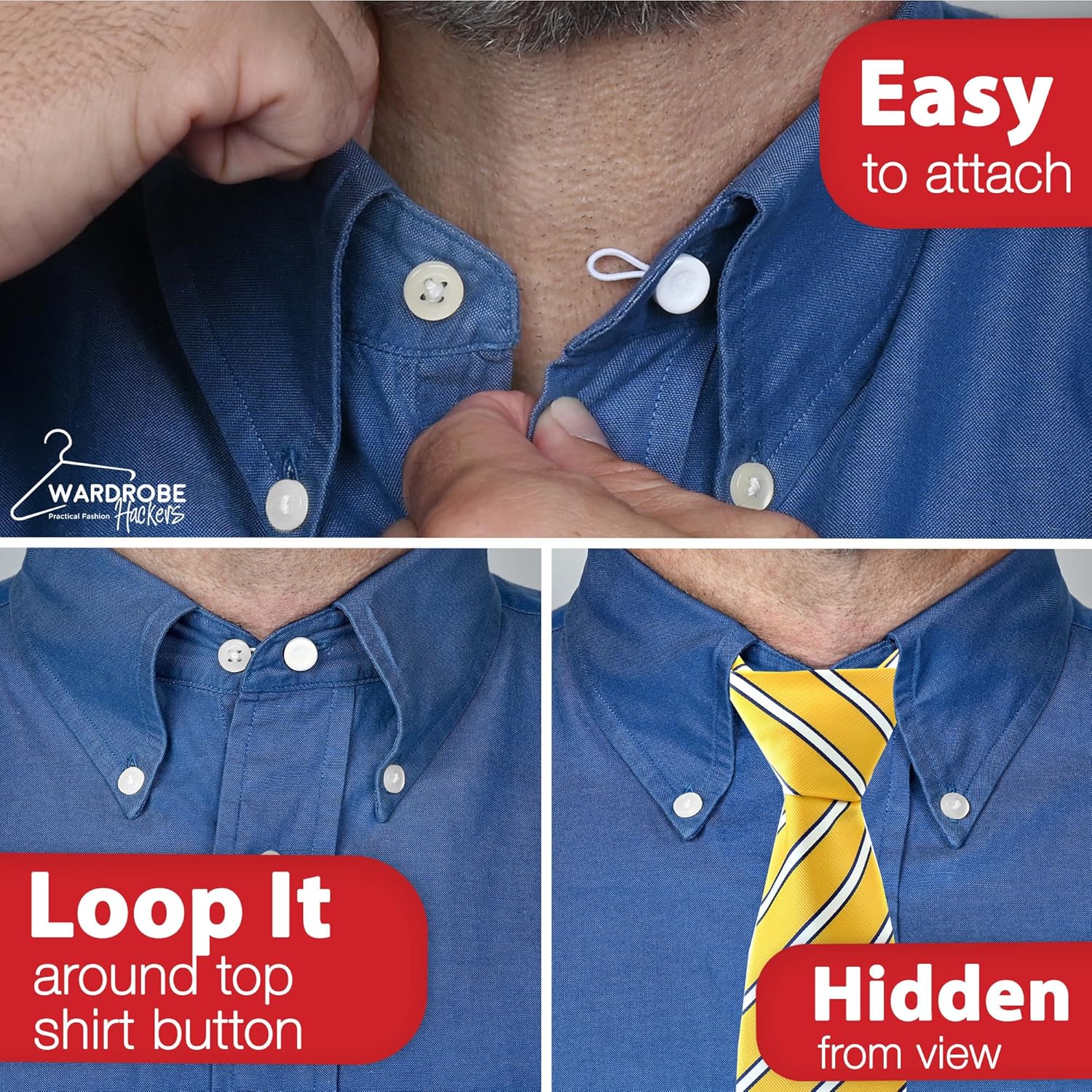 Collar Extenders for Mens Shirts Soft Elastic Expand Tight Neck Relief Dress Shirt Button Extensions