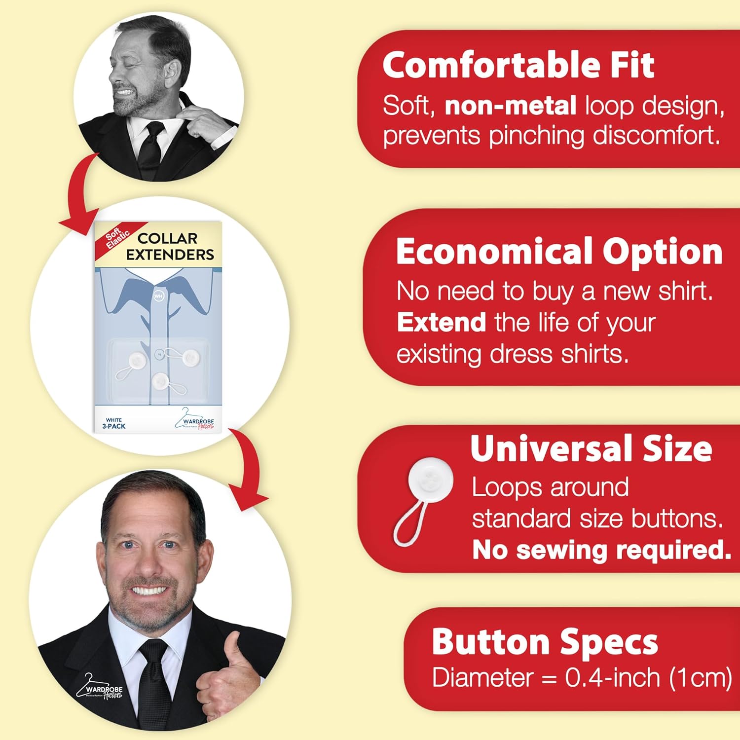 Collar Extenders for Mens Shirts Soft Elastic Expand Tight Neck Relief Dress Shirt Button Extensions