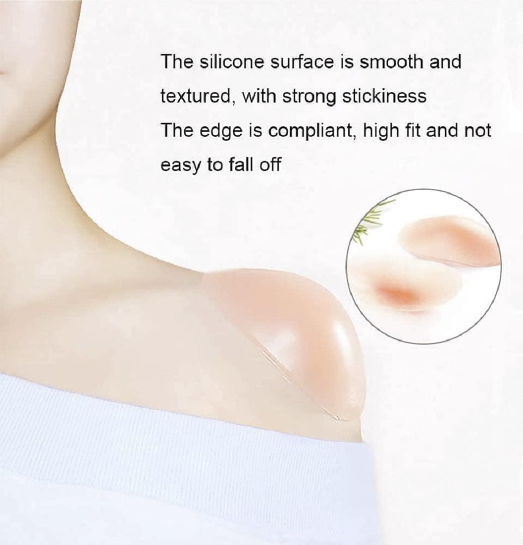 Silicone Shoulder Pads for Womens Clothing, Anti-Slip Shoulder Push-Up Pads Invisible Breathable Enhancer Reusable 2 Pairs Transparent & Skin