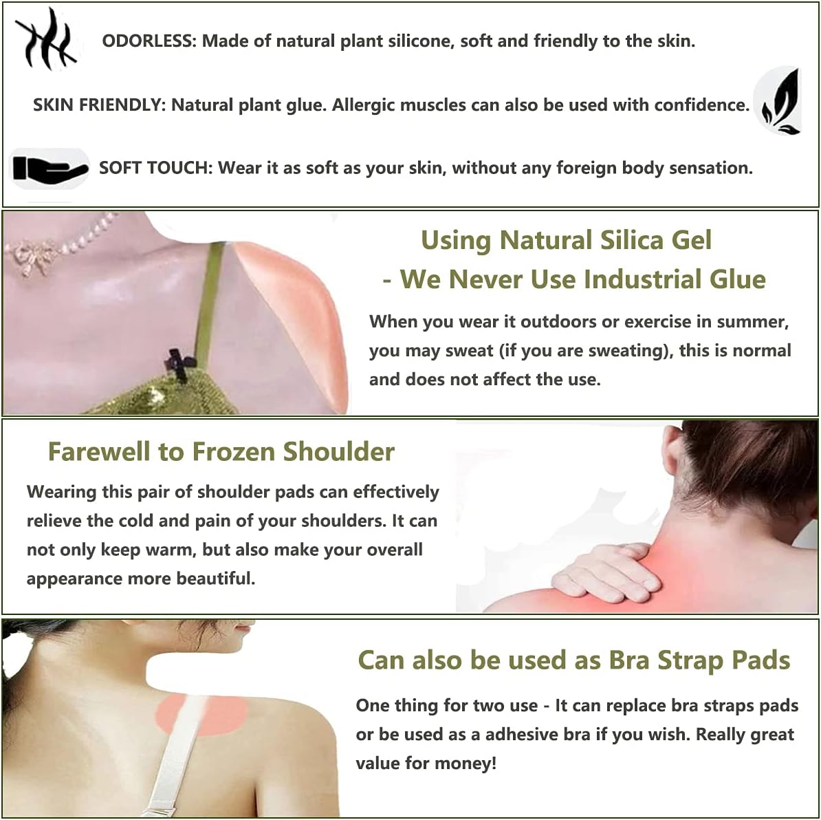 Silicone Shoulder Pads for Womens Clothing, Anti-Slip Shoulder Push-Up Pads Invisible Breathable Enhancer Reusable 2 Pairs Transparent & Skin