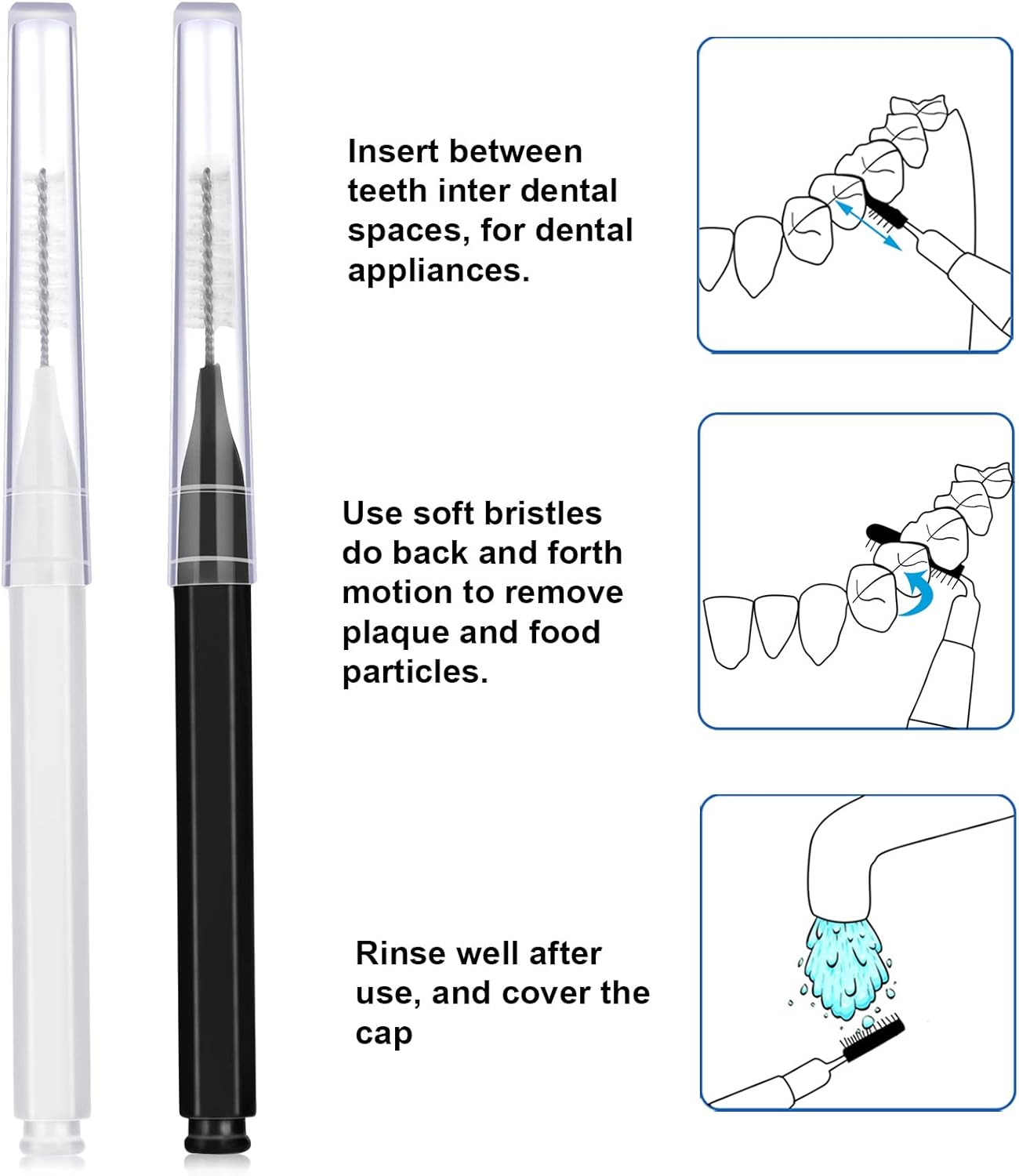 100 Pieces Braces Brush for Cleaner Interdental Brush Toothpick Dental Tooth Flossing Head Oral Dental Hygiene Flosser Toothpick Cleaners Tooth Cleaning Tool Black, White