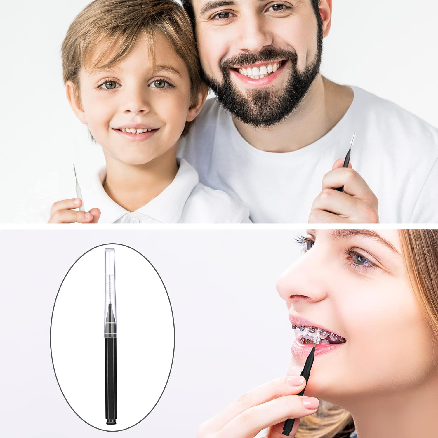 100 Pieces Braces Brush for Cleaner Interdental Brush Toothpick Dental Tooth Flossing Head Oral Dental Hygiene Flosser Toothpick Cleaners Tooth Cleaning Tool Black, White