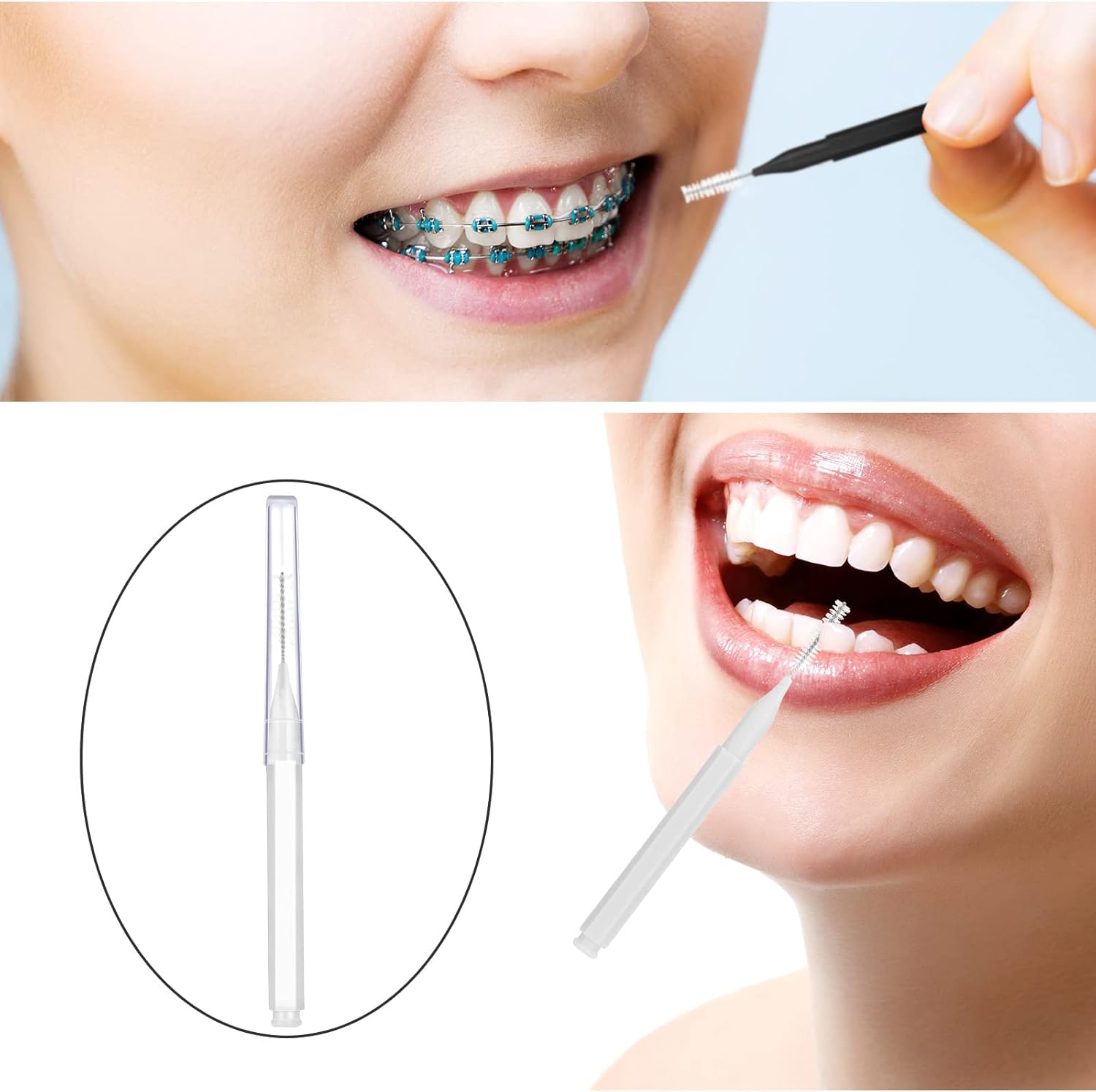 100 Pieces Braces Brush for Cleaner Interdental Brush Toothpick Dental Tooth Flossing Head Oral Dental Hygiene Flosser Toothpick Cleaners Tooth Cleaning Tool Black, White