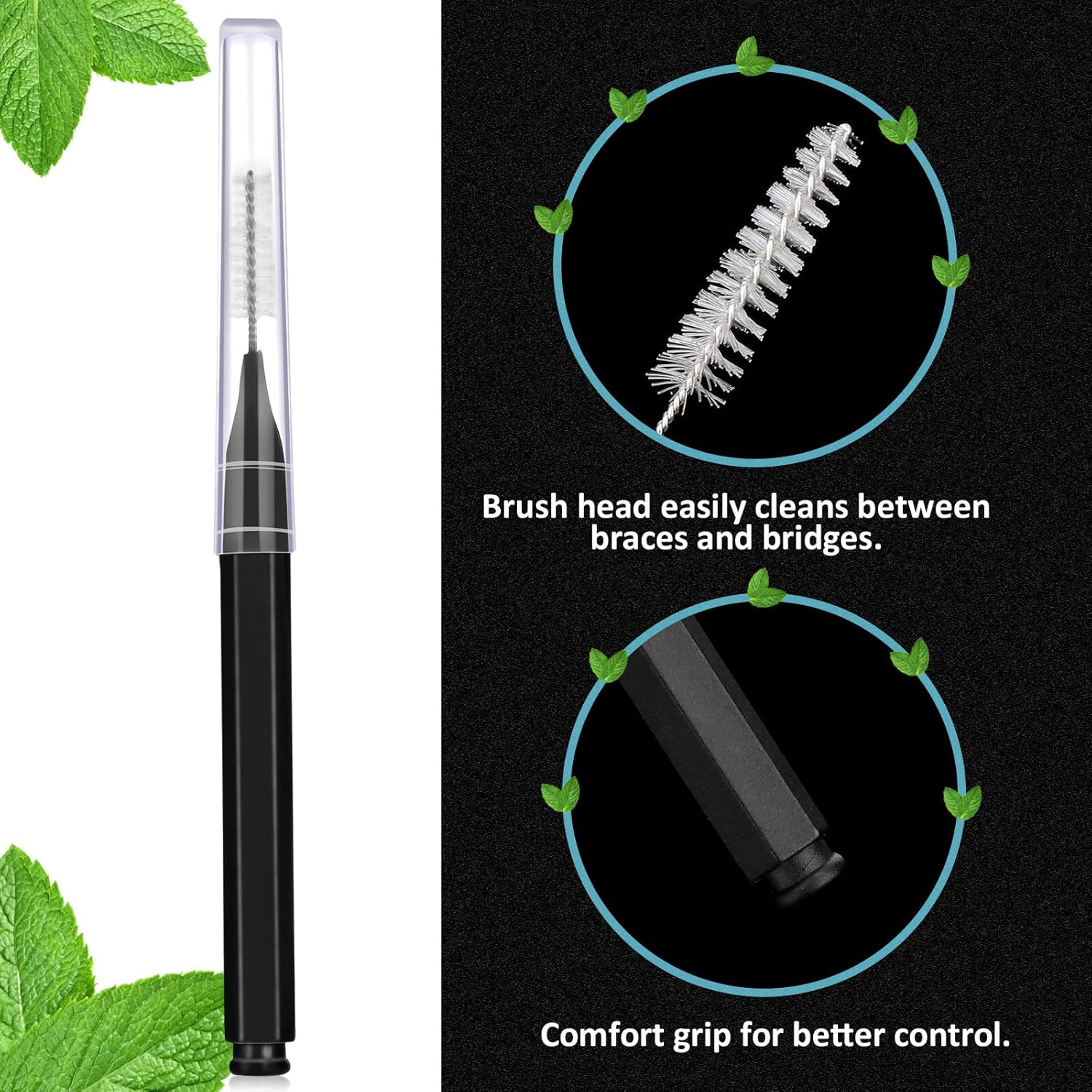 100 Pieces Braces Brush for Cleaner Interdental Brush Toothpick Dental Tooth Flossing Head Oral Dental Hygiene Flosser Toothpick Cleaners Tooth Cleaning Tool Black, White