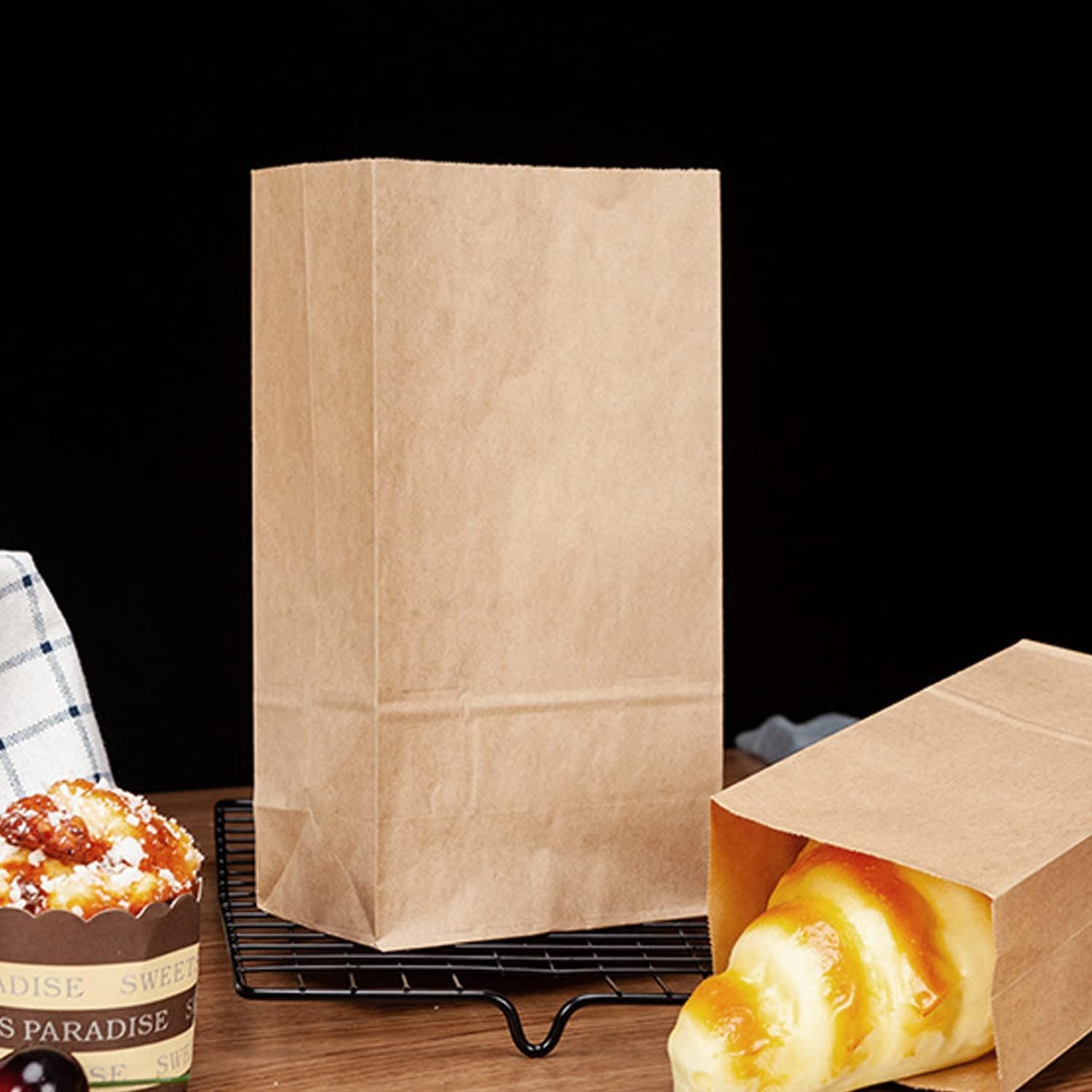 50 Pack 12 Lb Brown Paper Lunch Bags, 12.5" x 7" x 4.3" Large Bread Bags Bulk, Heavy Duty kraft Paper Sacks for Grocery Wrapping, Retail Shopping, Bakery, Party Favors