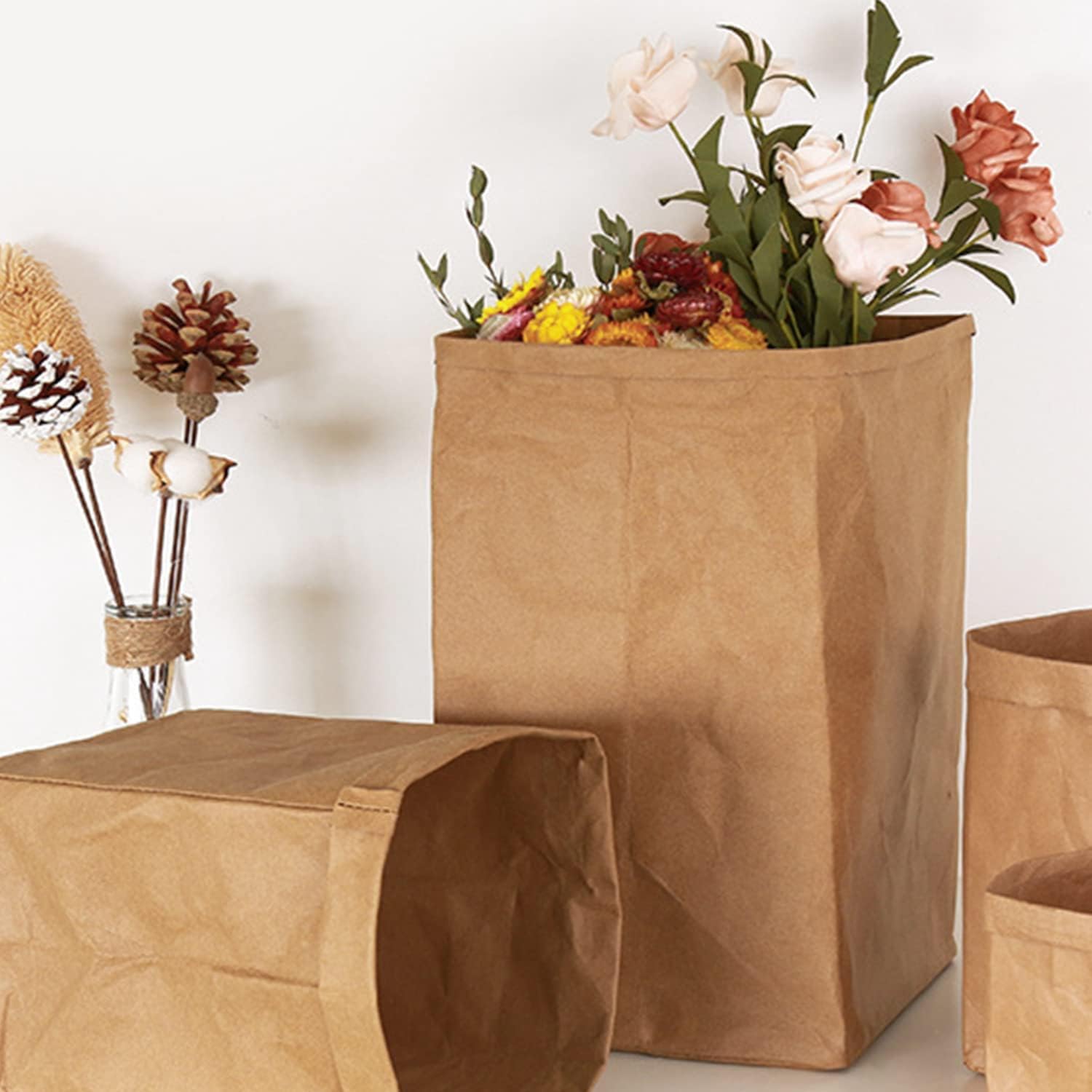 50 Pack 12 Lb Brown Paper Lunch Bags, 12.5" x 7" x 4.3" Large Bread Bags Bulk, Heavy Duty kraft Paper Sacks for Grocery Wrapping, Retail Shopping, Bakery, Party Favors