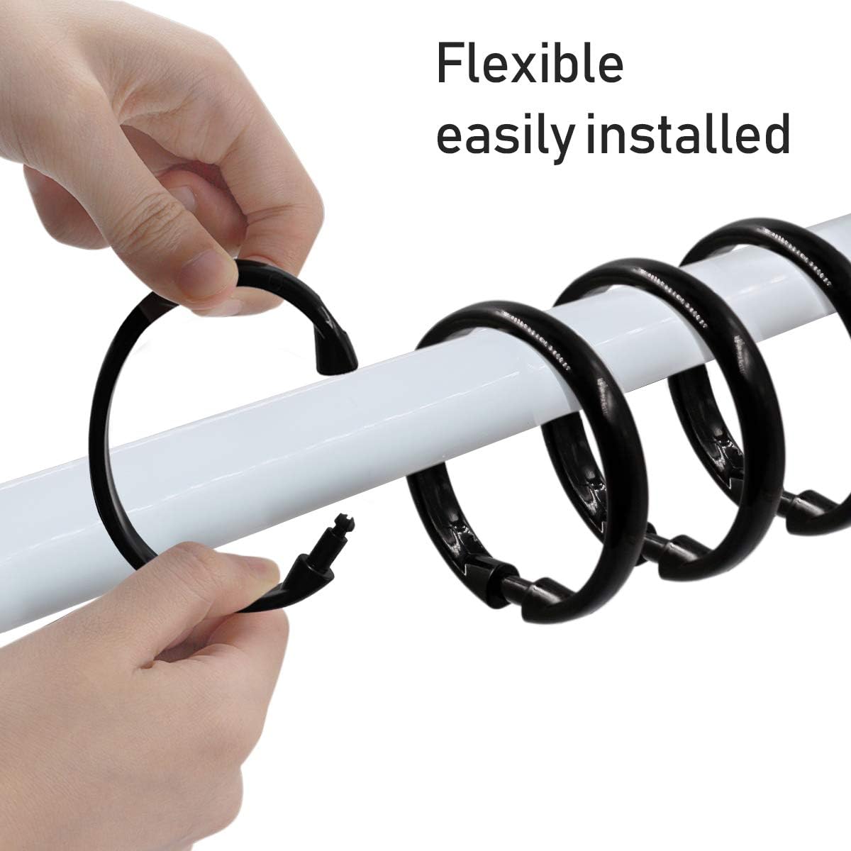 Shower Curtain Rings-12 Pack- Plastic Shower Curtain Hooks O-Shaped Rings Hook Glide Easily on Bathroom Shower Rod Black