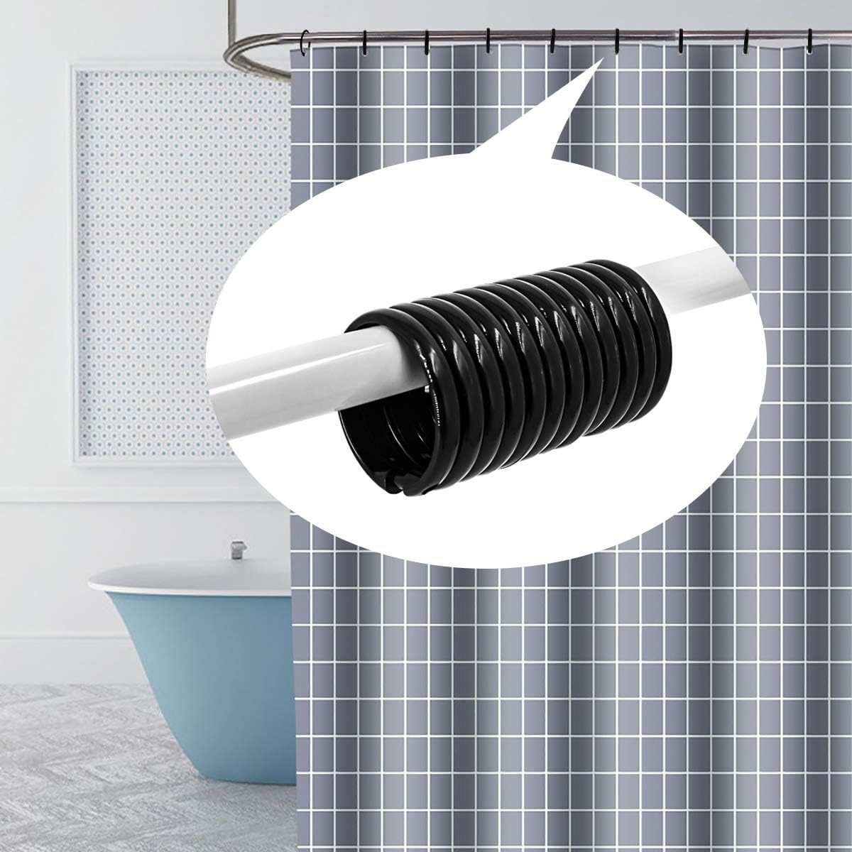Shower Curtain Rings-12 Pack- Plastic Shower Curtain Hooks O-Shaped Rings Hook Glide Easily on Bathroom Shower Rod Black