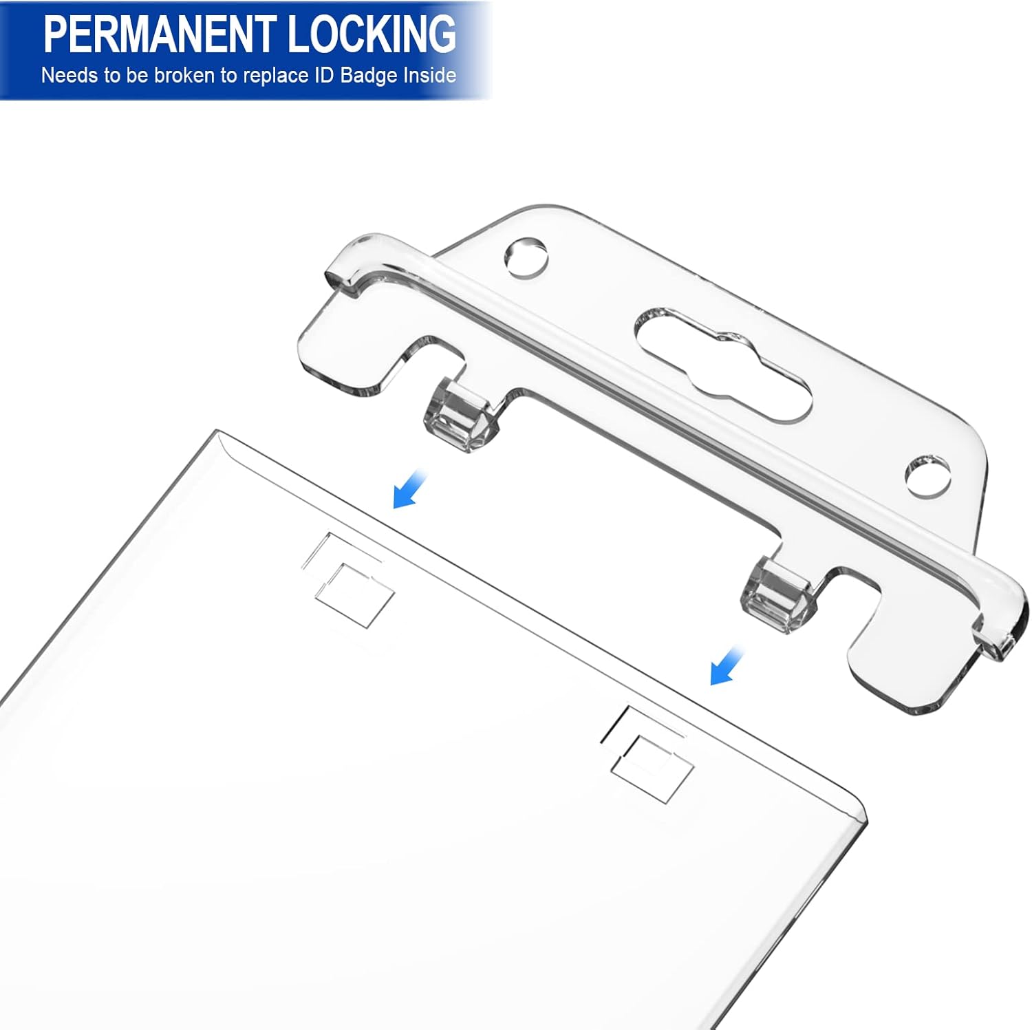 Clear ID Badge Holder Hard Plastic ID Holder for Lanyard by , Permanent Locking, Vertical, 10 Pack
