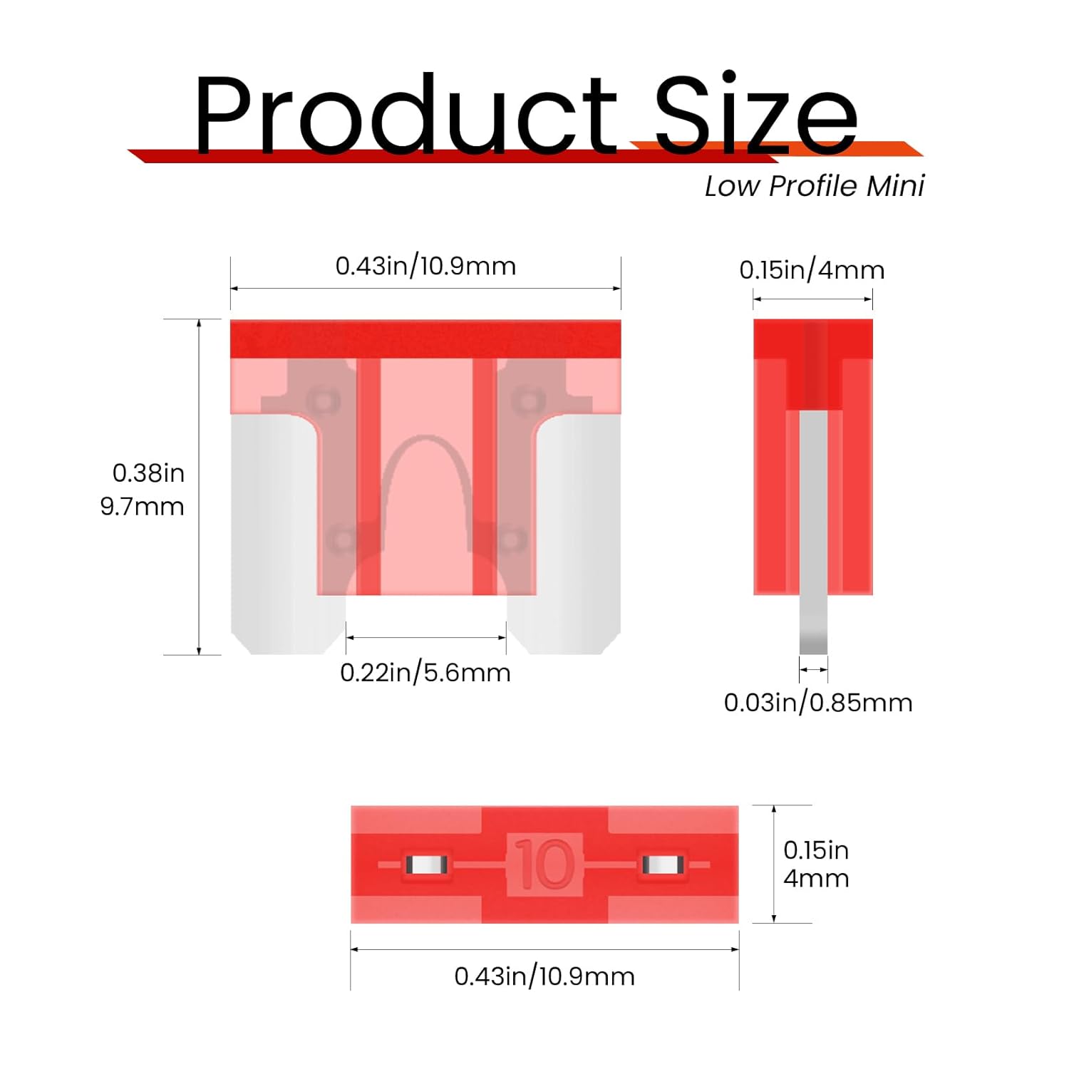 25Pcs 10 Amp Low Profile Mini Car Fuses, 10A Automotive Fuse, Blade Fuse for Car/RV/Truck/SUV/Motorcycle/Boat
