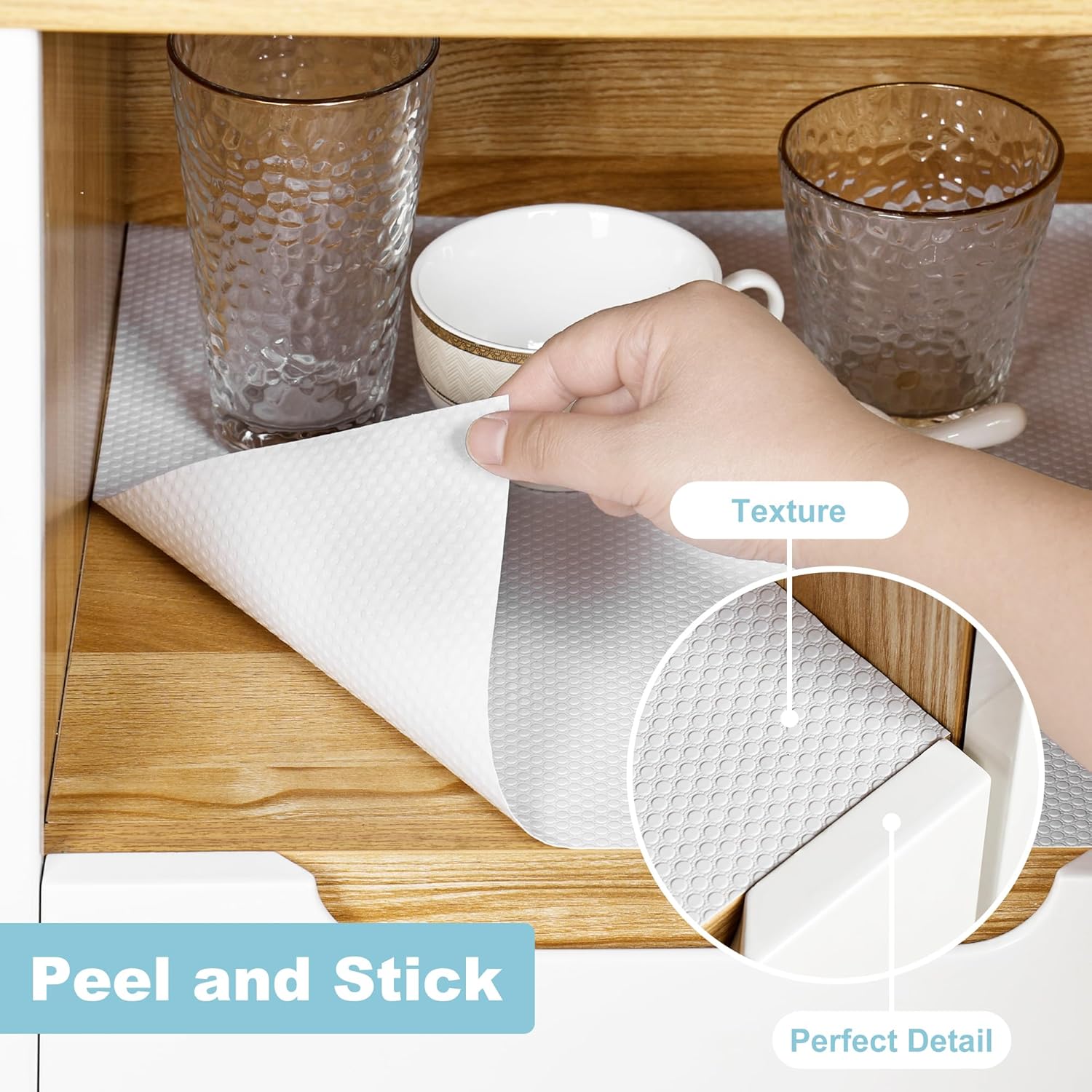 Cabinet Shelf Liner Peel and Stick: Self Adhesive Cabinets Paper - 15.7 in x 12 FT Non-Slip White Drawers Liners - Easy to Cut, Removable, Cupboard Liner for Pantry Shelves, Countertops